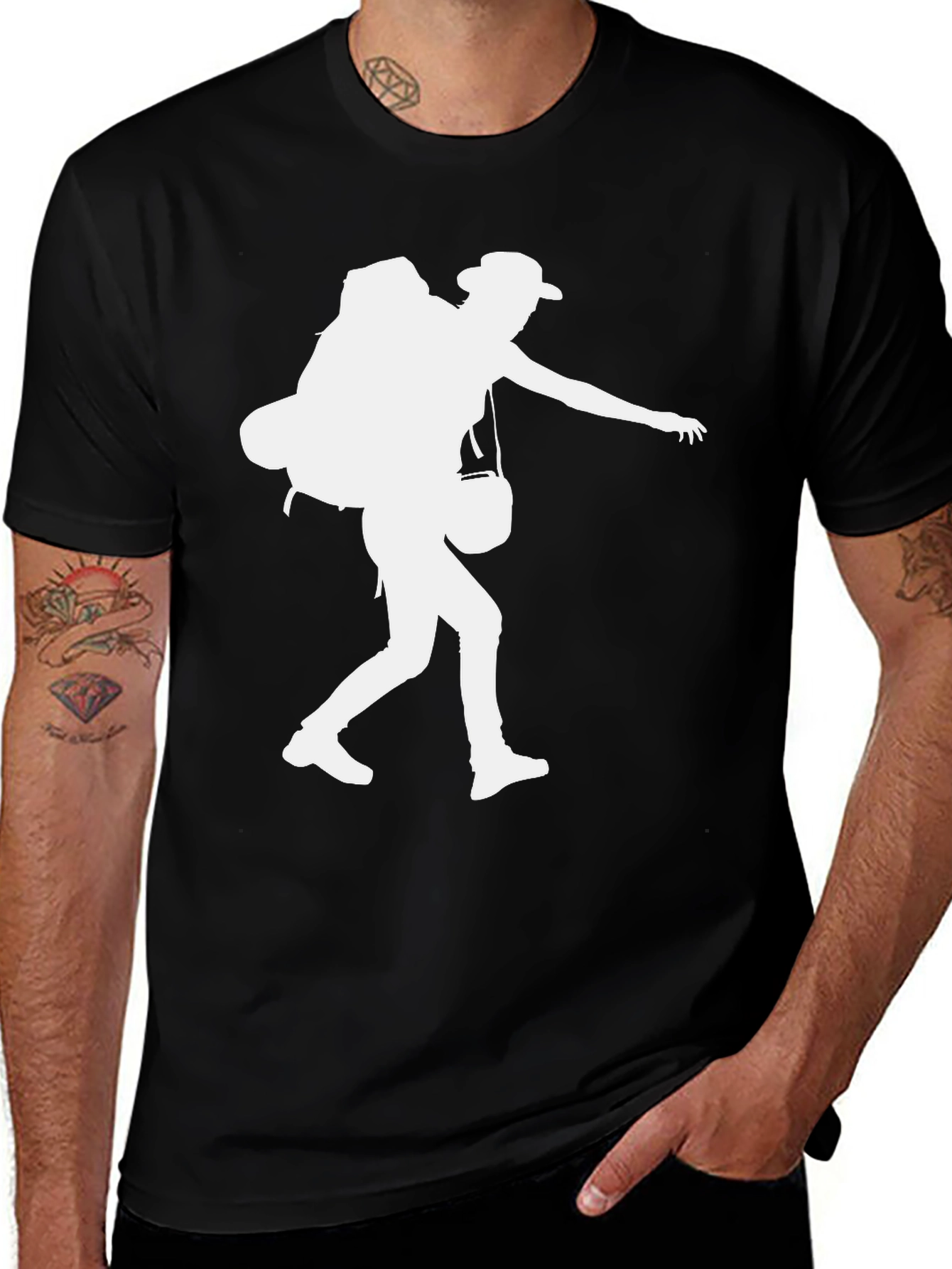 Hiker Silhouette Graphic Tee - Black Cotton Shirt