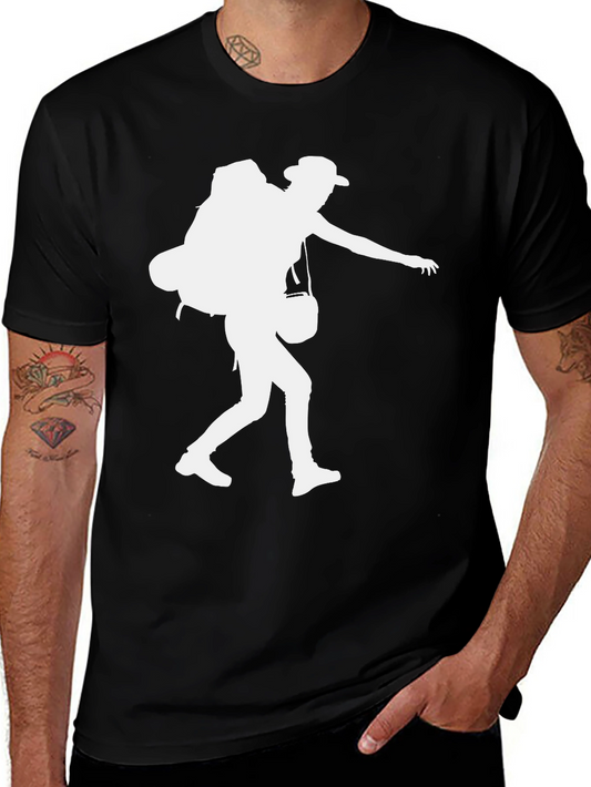 Hiker Silhouette Graphic Tee - Black Cotton Shirt