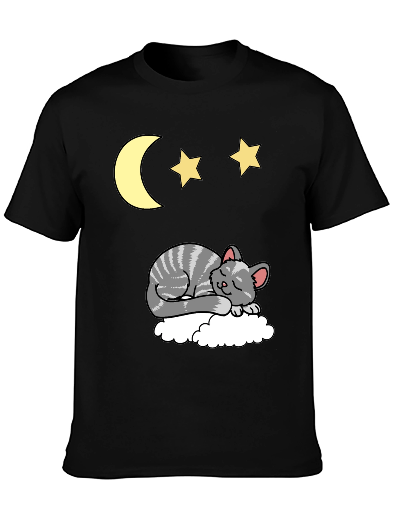 Sleepy Cat Moon & Stars Graphic Tee - Black