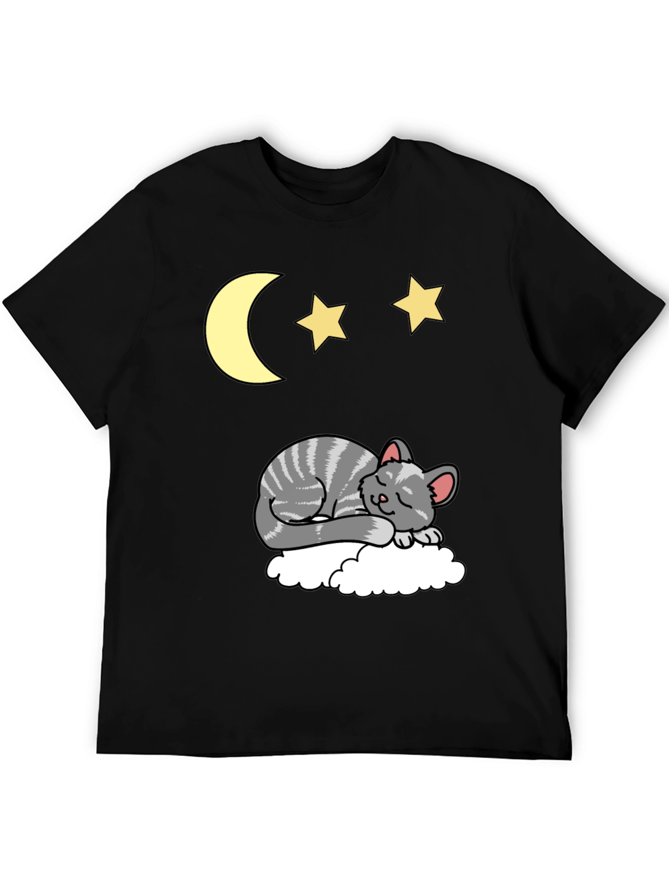 Sleepy Cat Moon & Stars Graphic Tee - Black