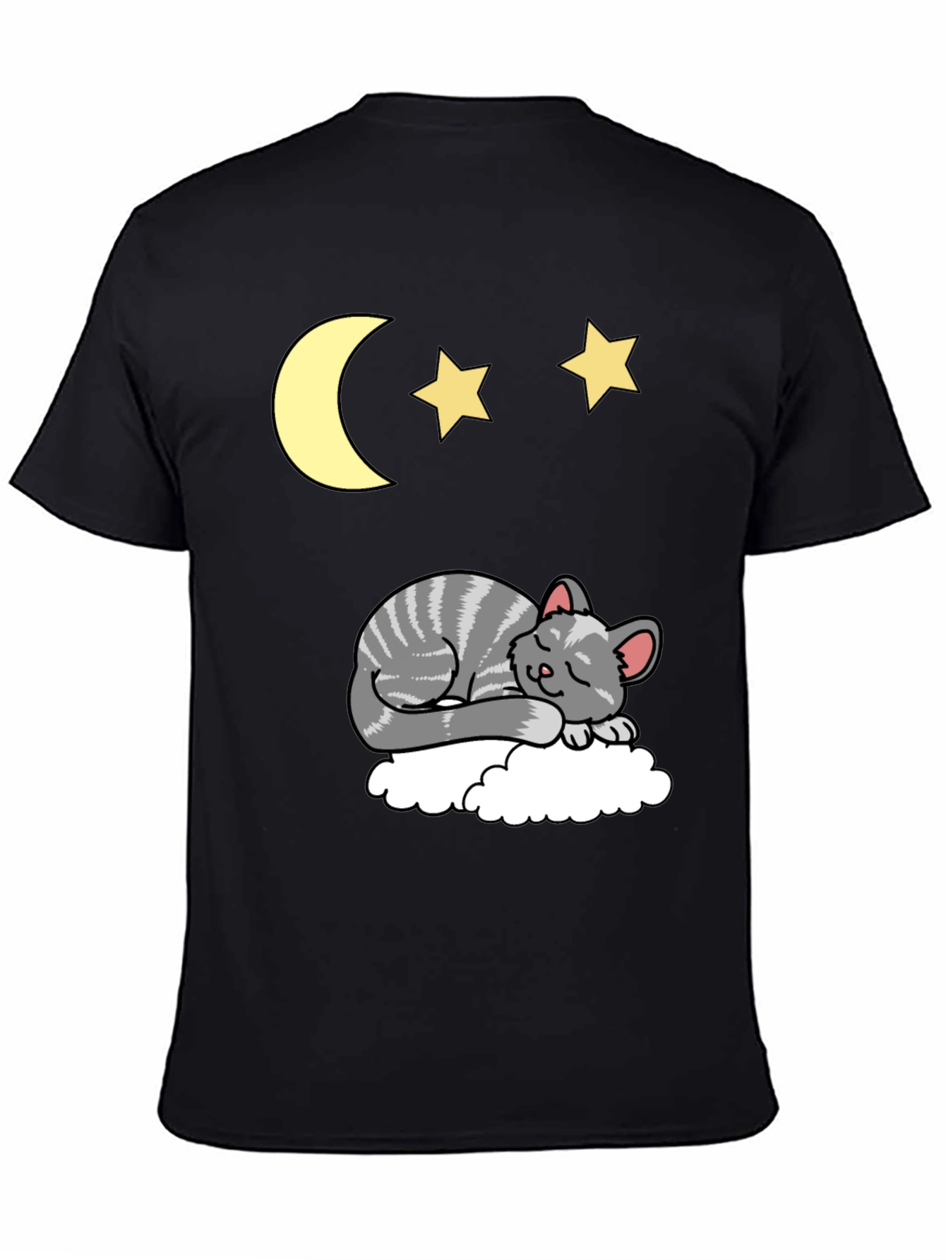 Sleepy Cat Moon & Stars Graphic Tee - Black