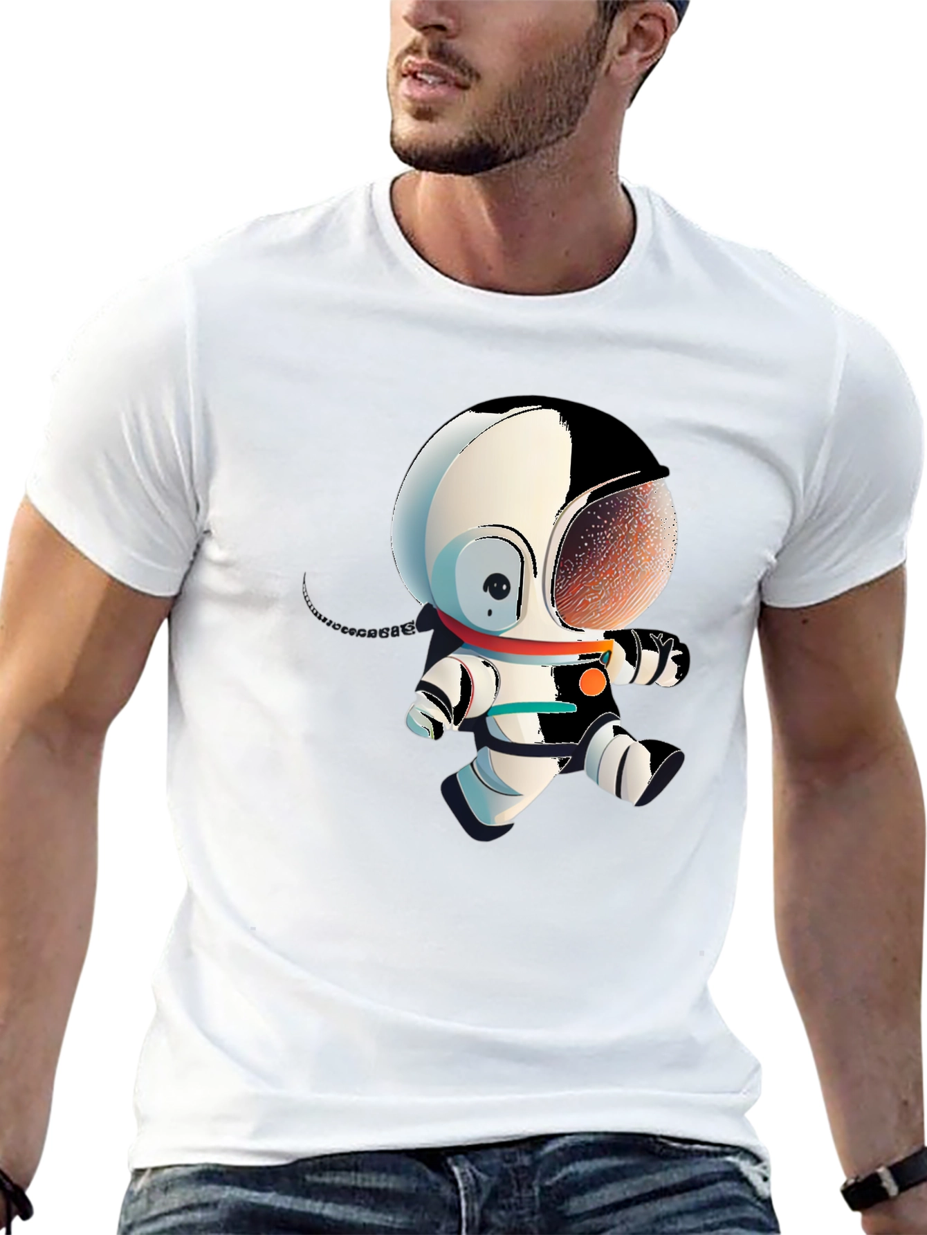 Astronaut Cartoon Graphic Tee - Black