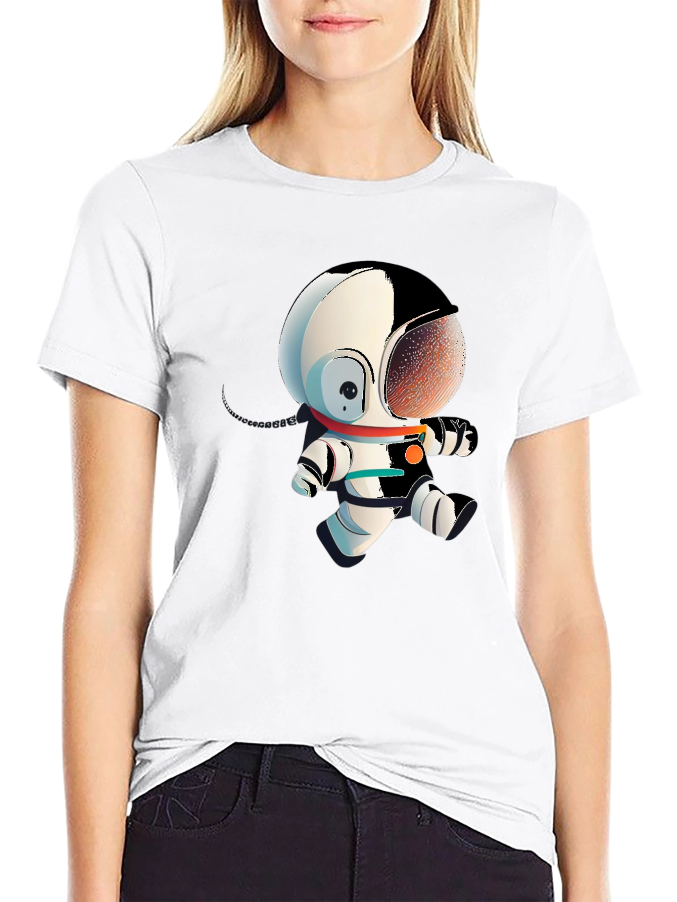 Astronaut Cartoon Graphic Tee - Black