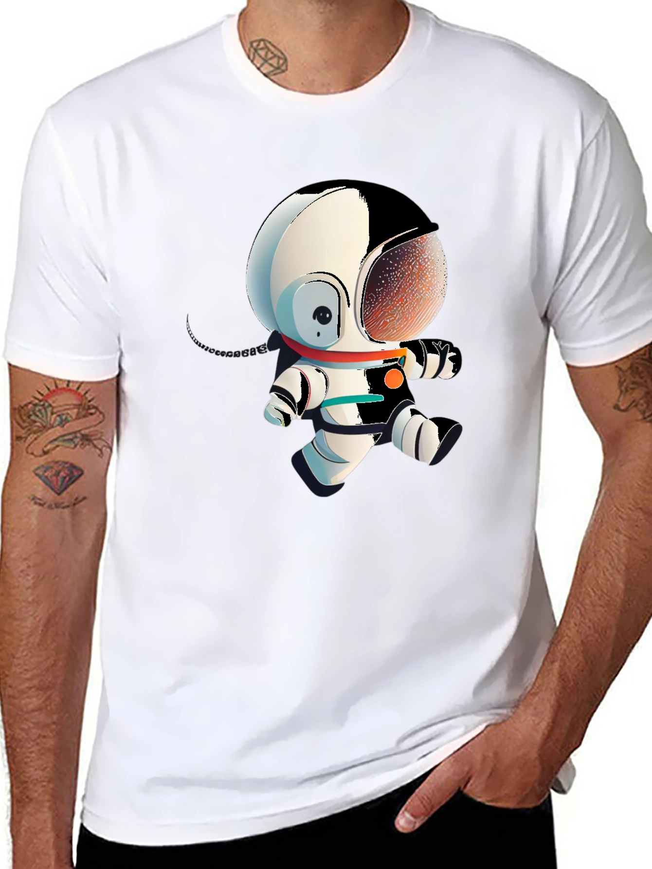 Astronaut Cartoon Graphic Tee - Black