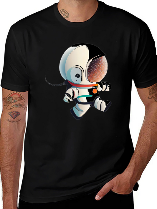 Astronaut Cartoon Graphic Tee - Black