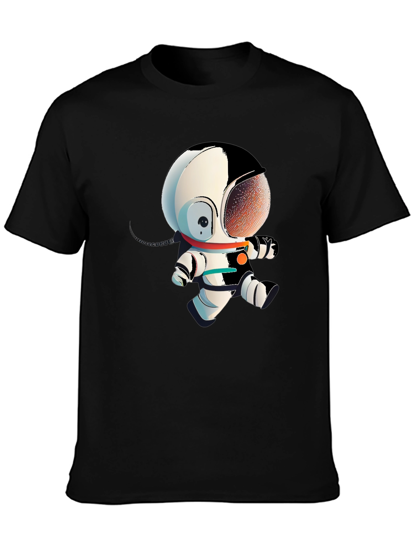Astronaut Cartoon Graphic Tee - Black