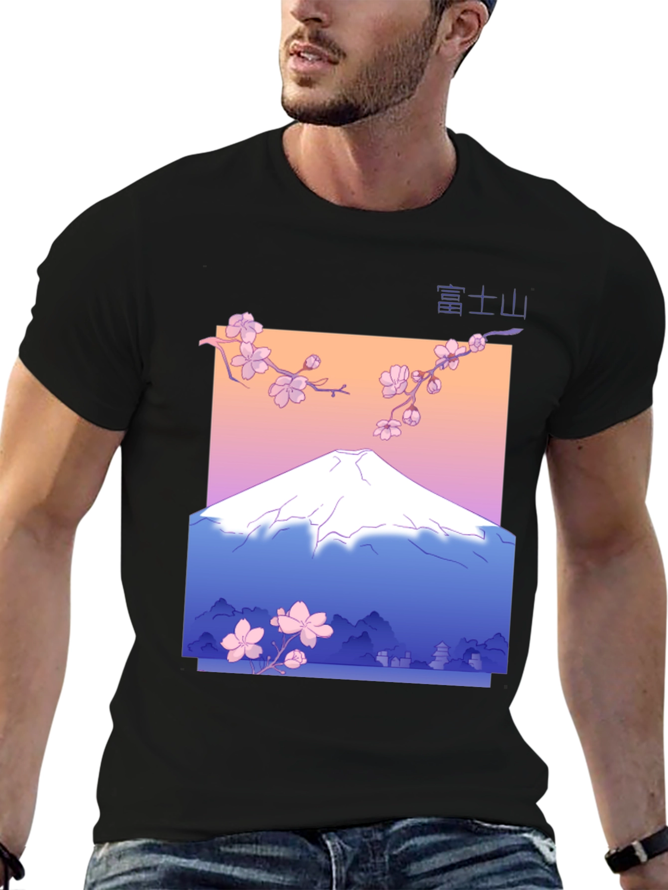 Japanese Mount Fuji Cherry Blossom Graphic Tee