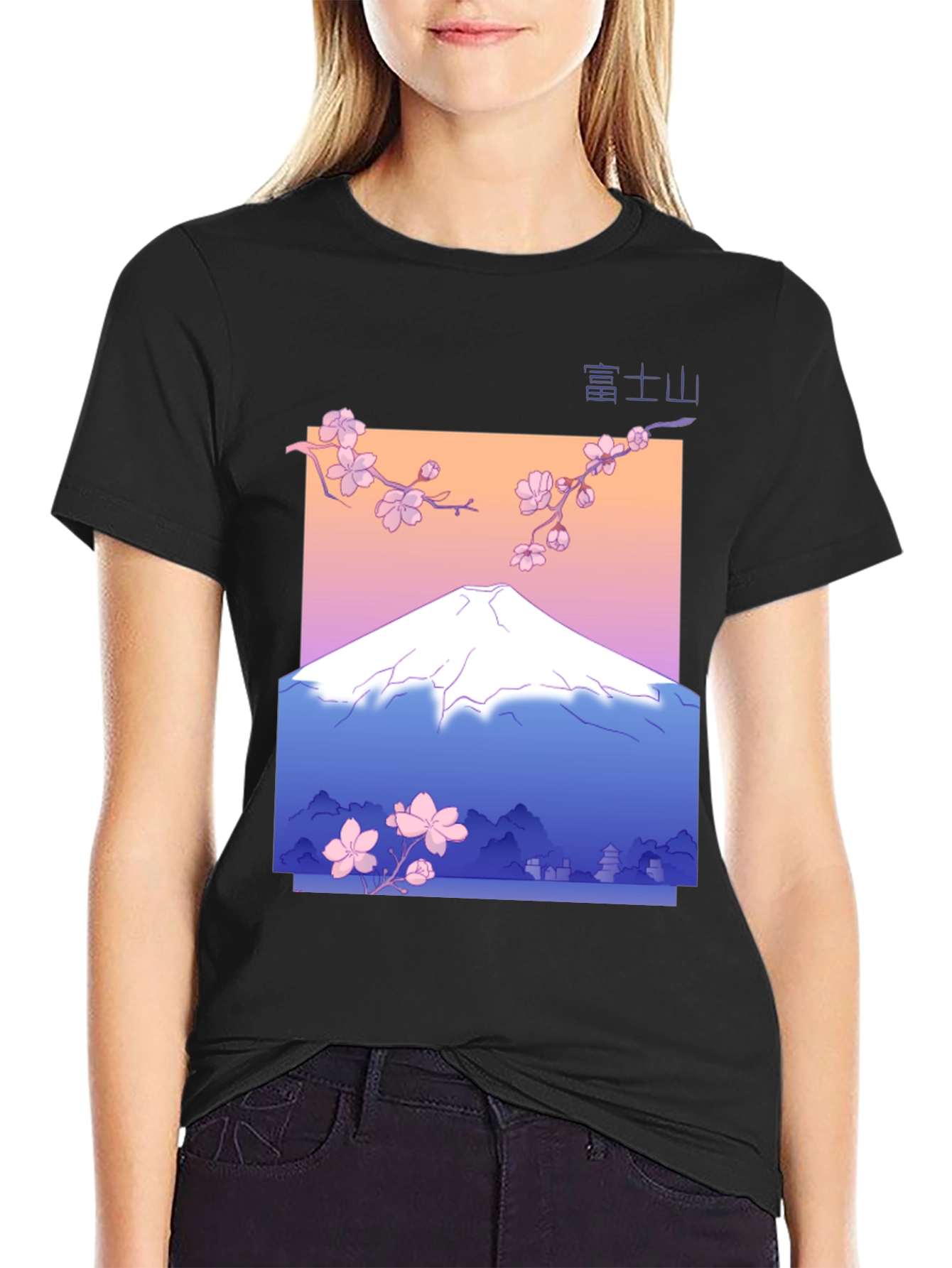 Japanese Mount Fuji Cherry Blossom Graphic Tee