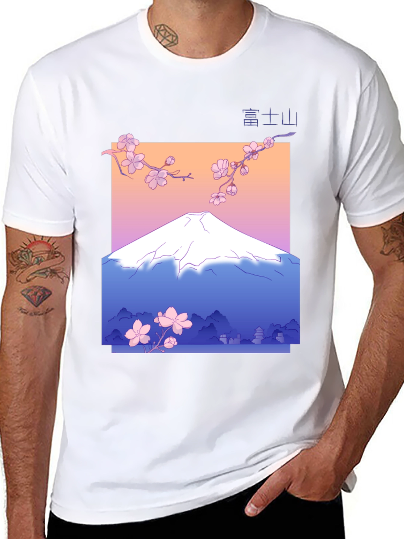 Japanese Mount Fuji Cherry Blossom Graphic Tee