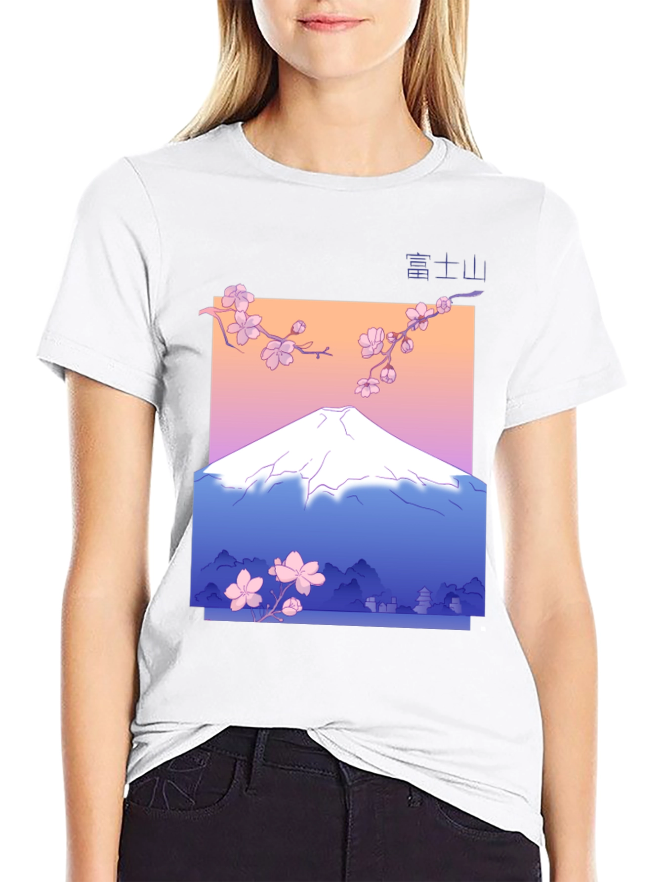 Japanese Mount Fuji Cherry Blossom Graphic Tee