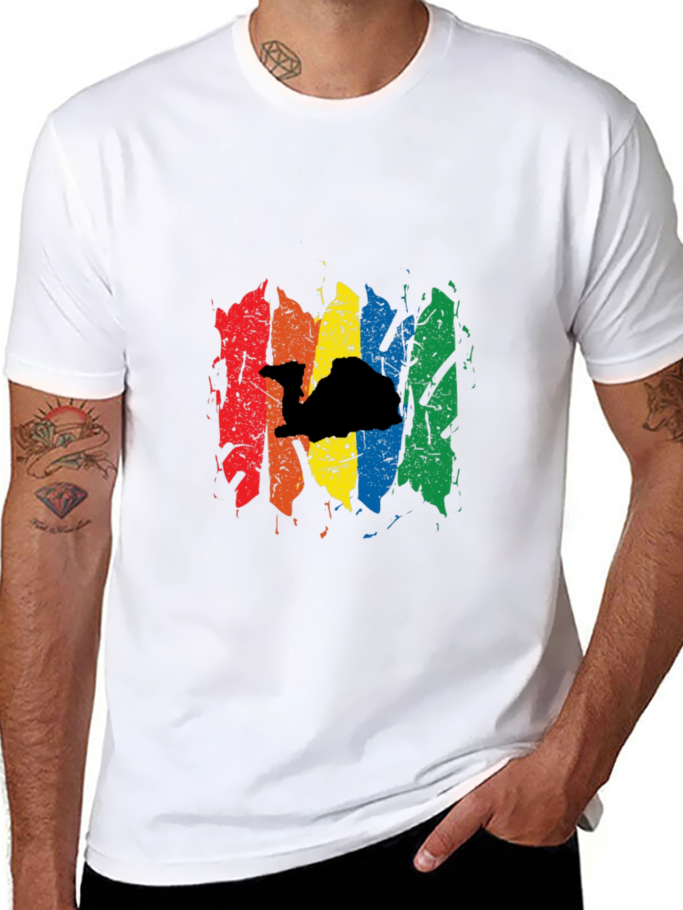 Rainbow Camel Black T-Shirt - Stylish Graphic Tee