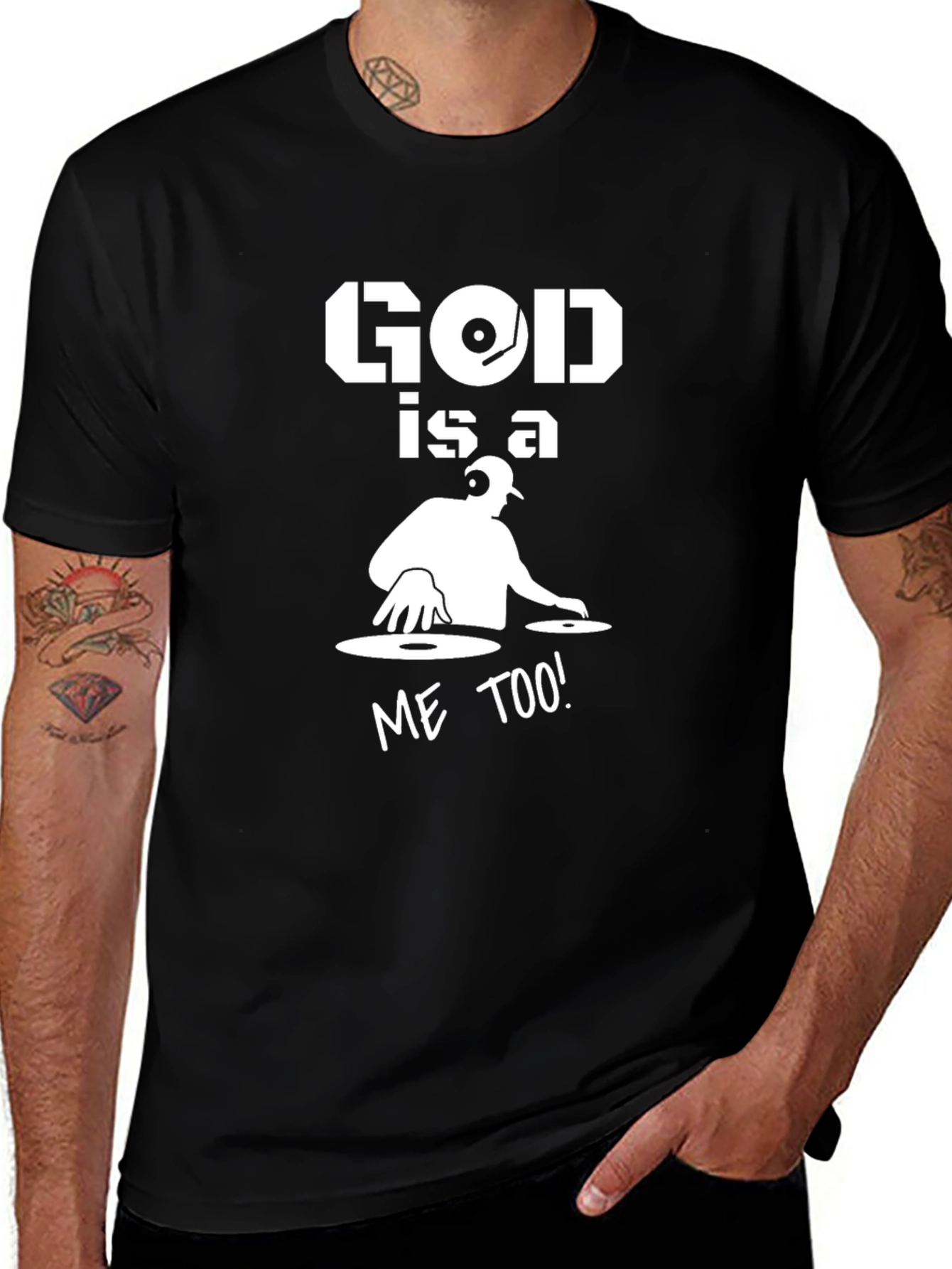 God is a DJ Me Too! Black Graphic Tee