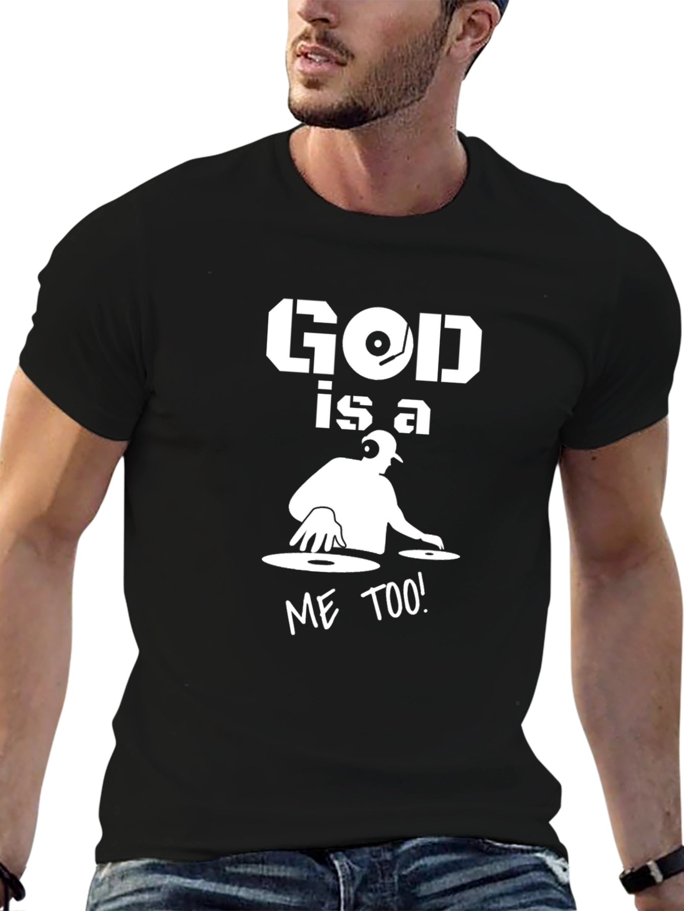 God is a DJ Me Too! Black Graphic Tee