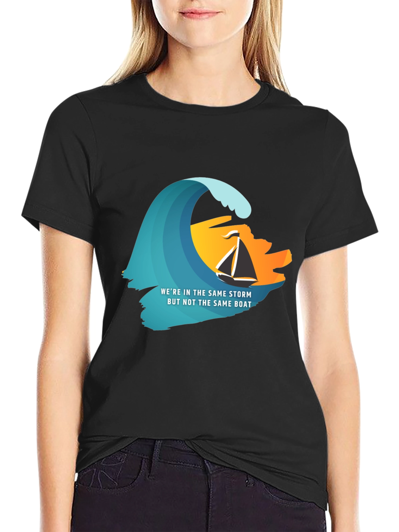 Same Storm Different Boat Graphic Tee - Black