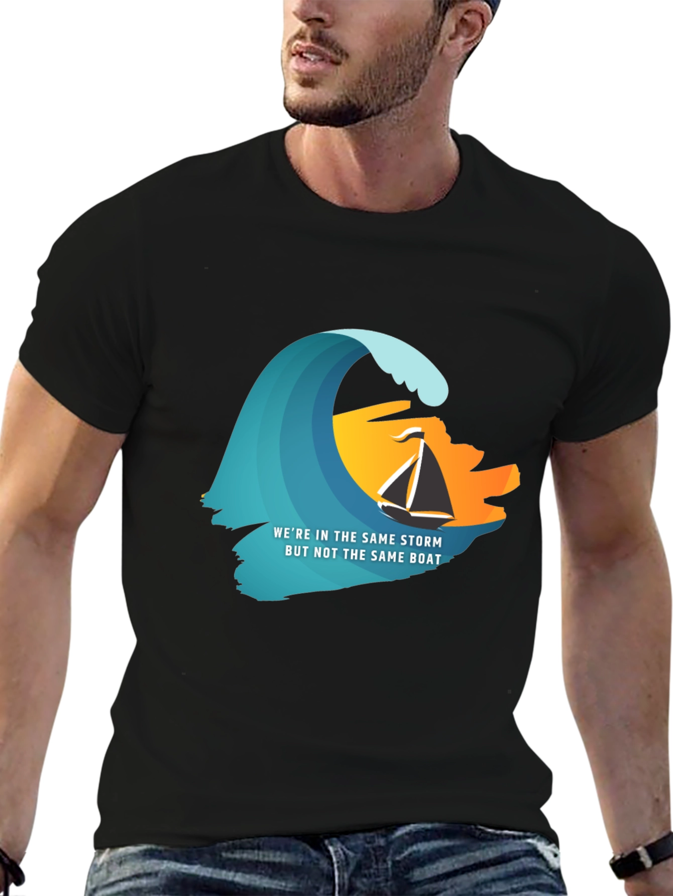 Same Storm Different Boat Graphic Tee - Black
