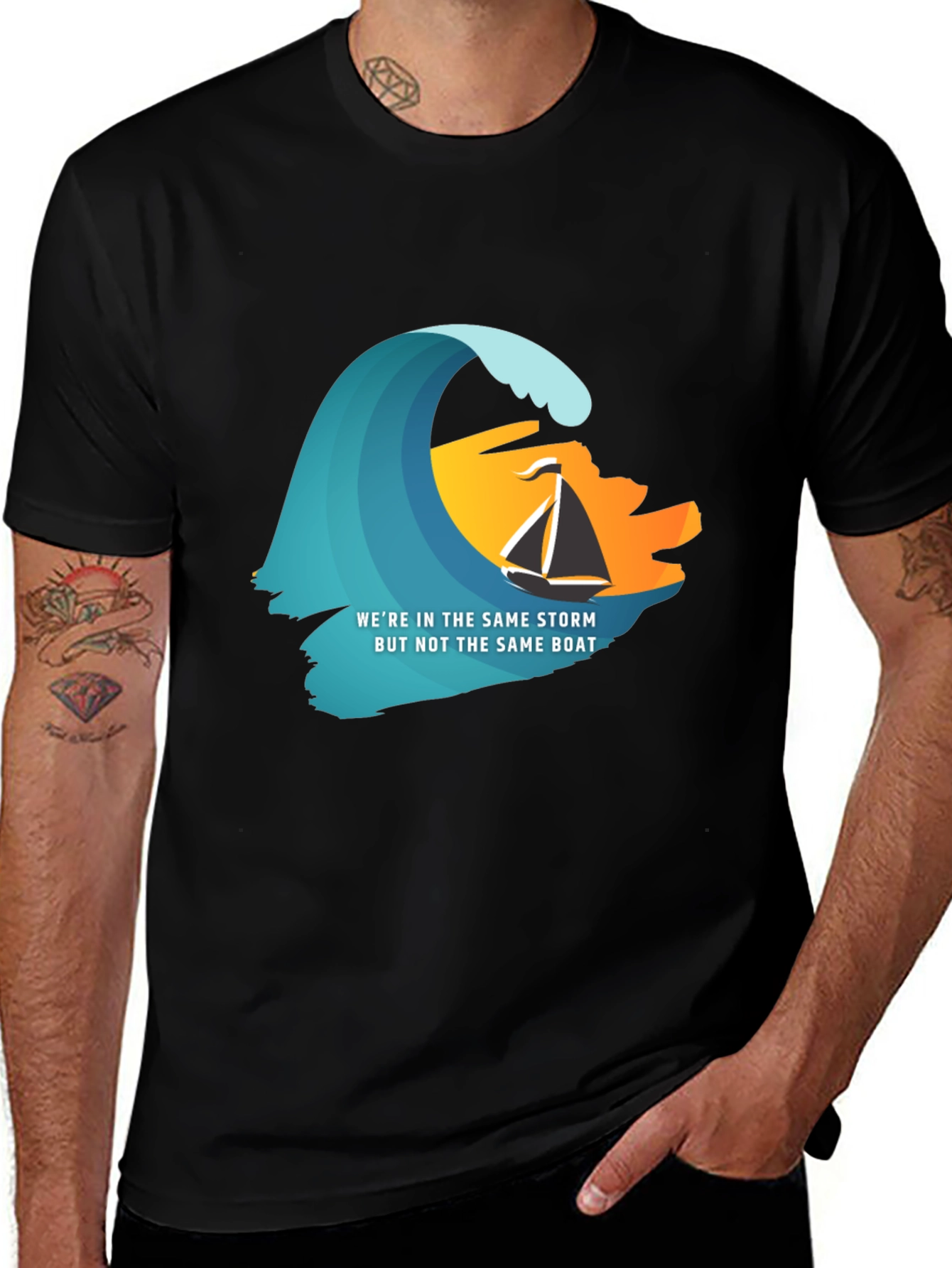 Same Storm Different Boat Graphic Tee - Black