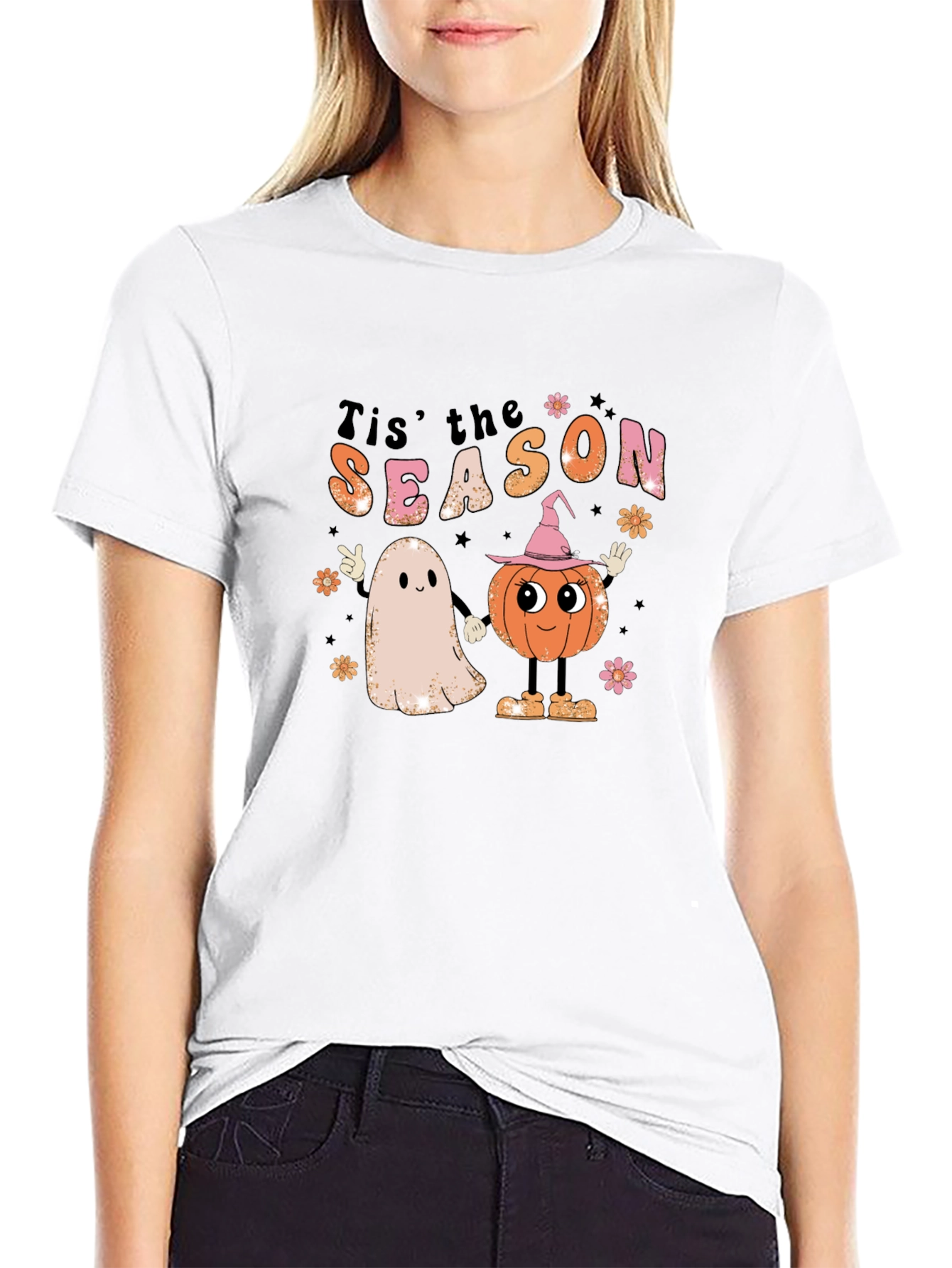 Retro Halloween T-Shirt: Tis the Season Ghost & Pumpkin