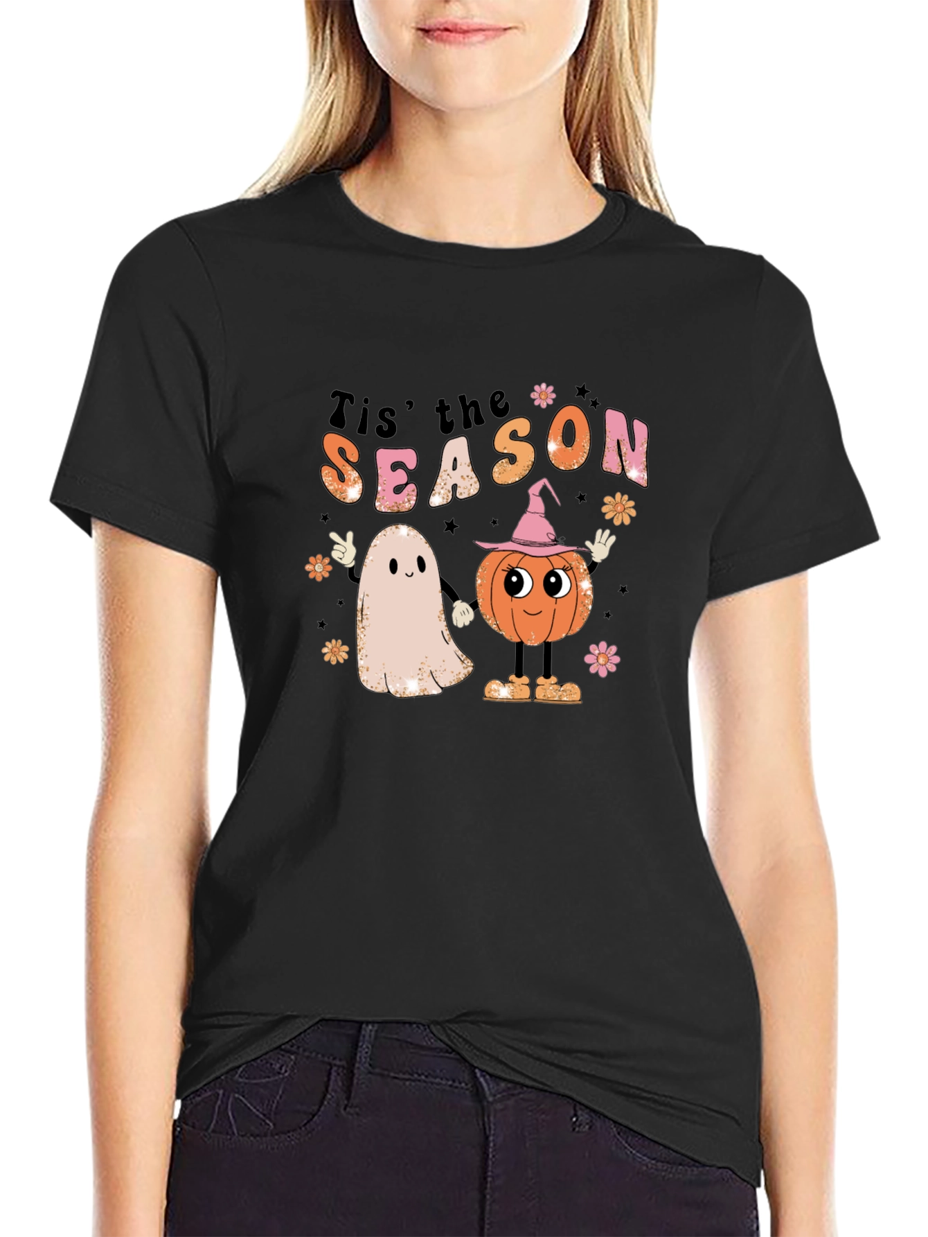 Retro Halloween T-Shirt: Tis the Season Ghost & Pumpkin