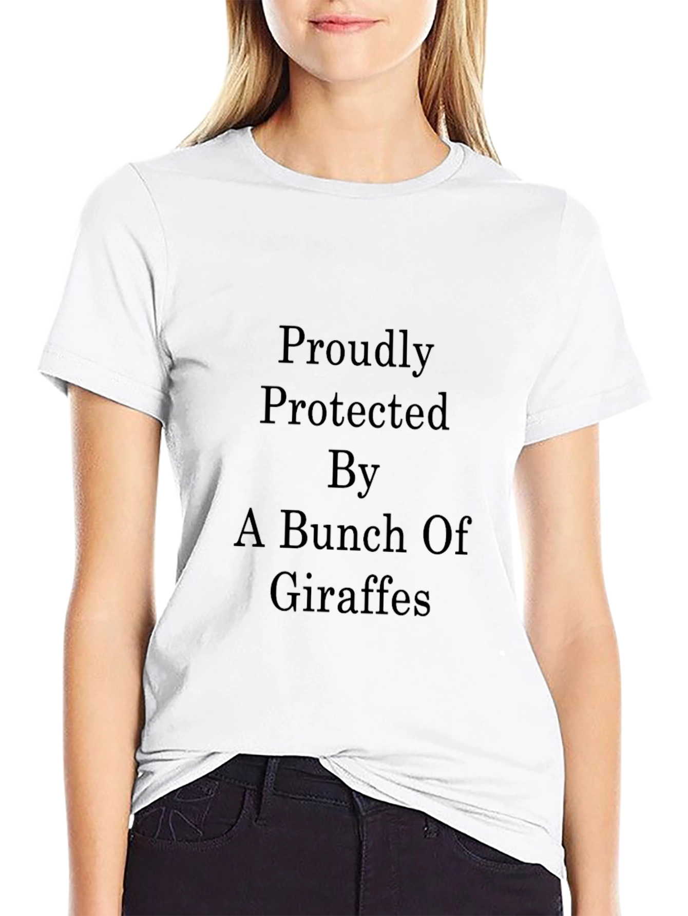 Proudly Protected by Giraffes Black T-Shirt