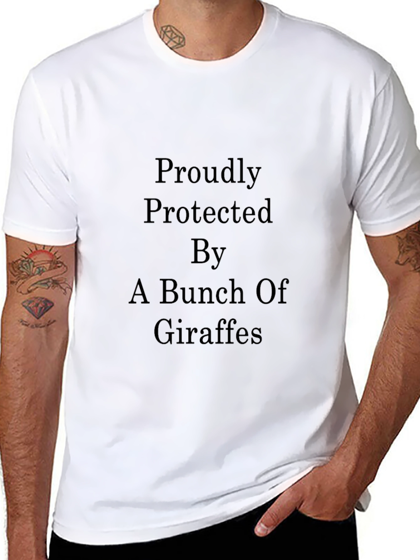 Proudly Protected by Giraffes Black T-Shirt