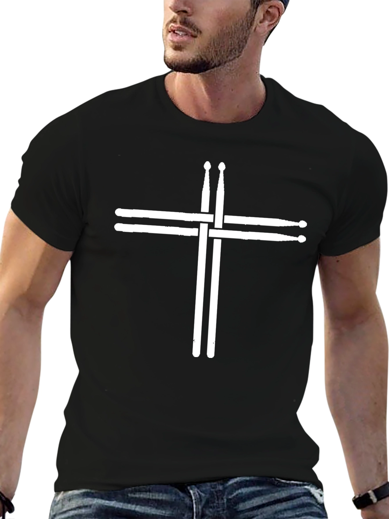 Drum Sticks Cross Graphic Tee - Black Cotton T-Shirt