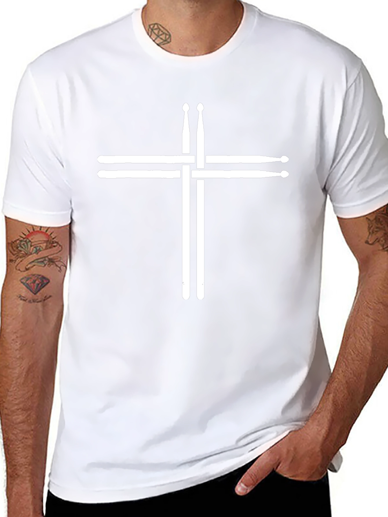 Drum Sticks Cross Graphic Tee - Black Cotton T-Shirt