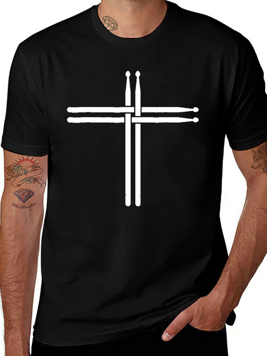 Drum Sticks Cross Graphic Tee - Black Cotton T-Shirt