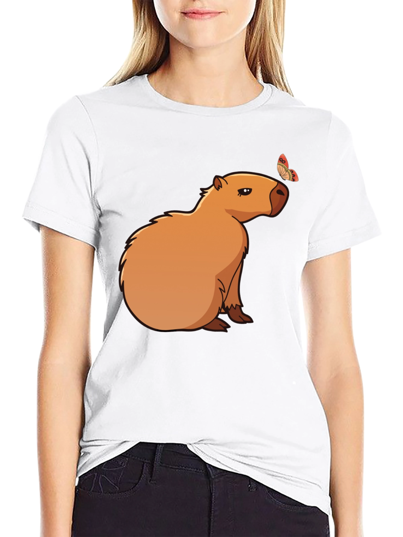 Capybara & Butterfly Graphic T-Shirt - Cool Animal Tee