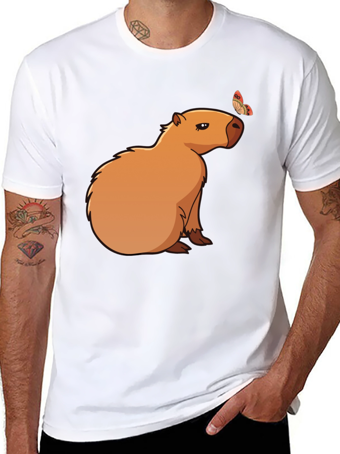 Capybara & Butterfly Graphic T-Shirt - Cool Animal Tee