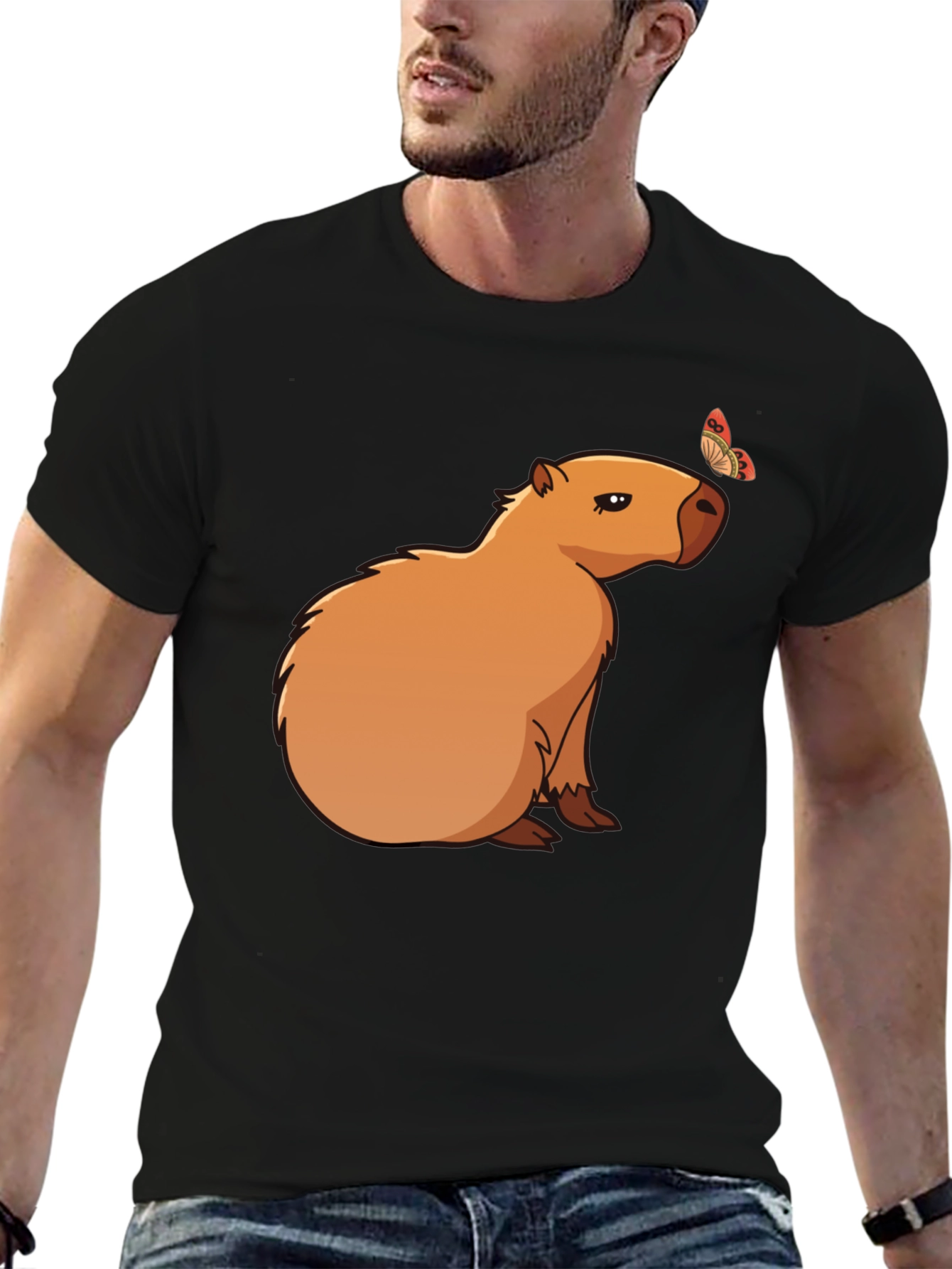 Capybara & Butterfly Graphic T-Shirt - Cool Animal Tee