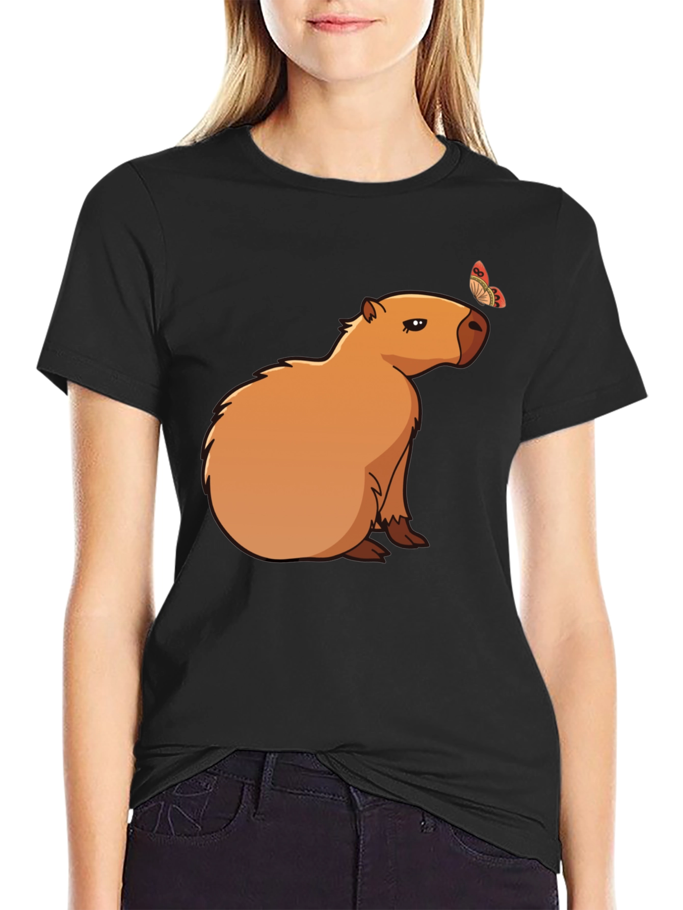 Capybara & Butterfly Graphic T-Shirt - Cool Animal Tee