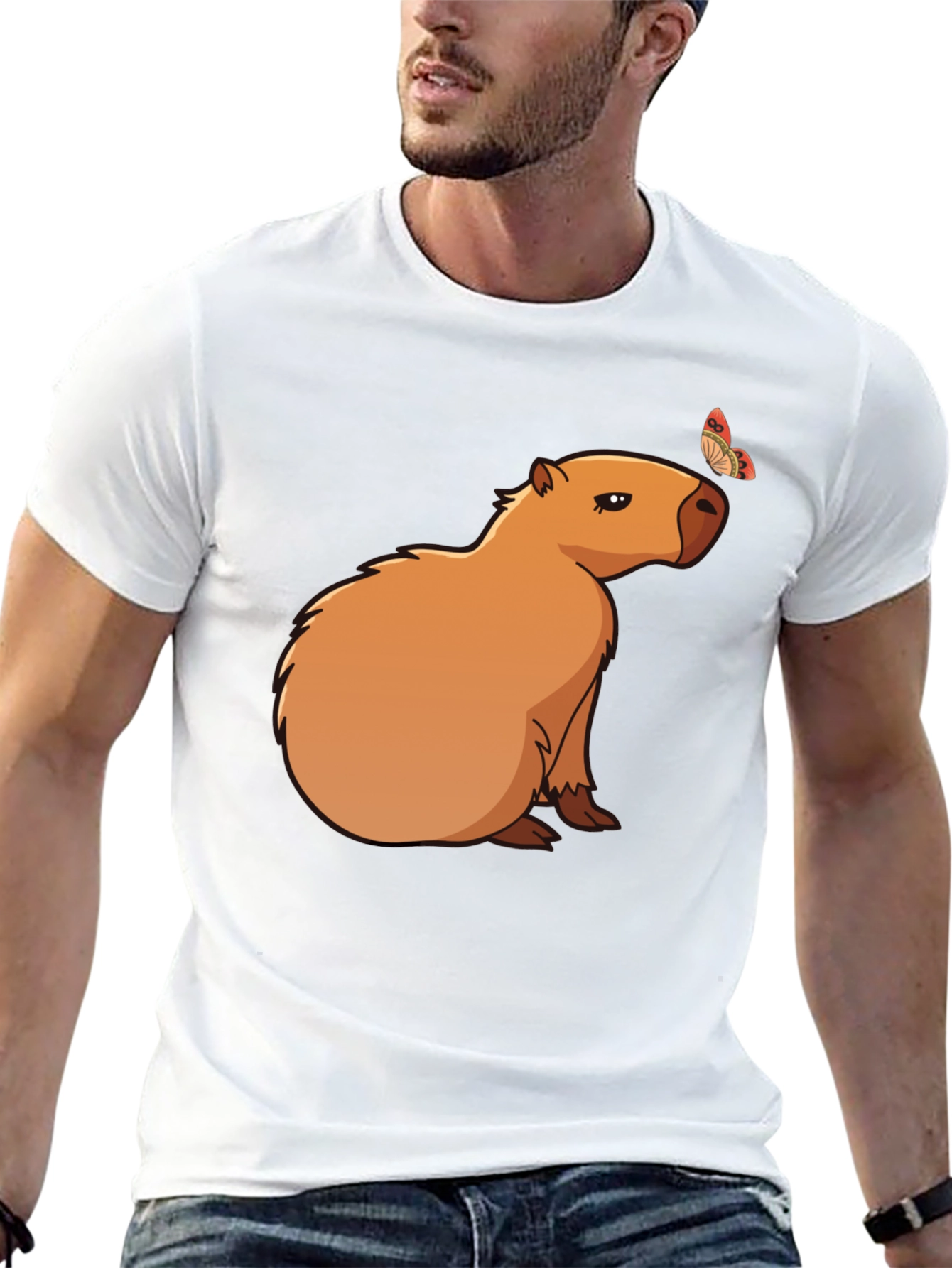 Capybara & Butterfly Graphic T-Shirt - Cool Animal Tee