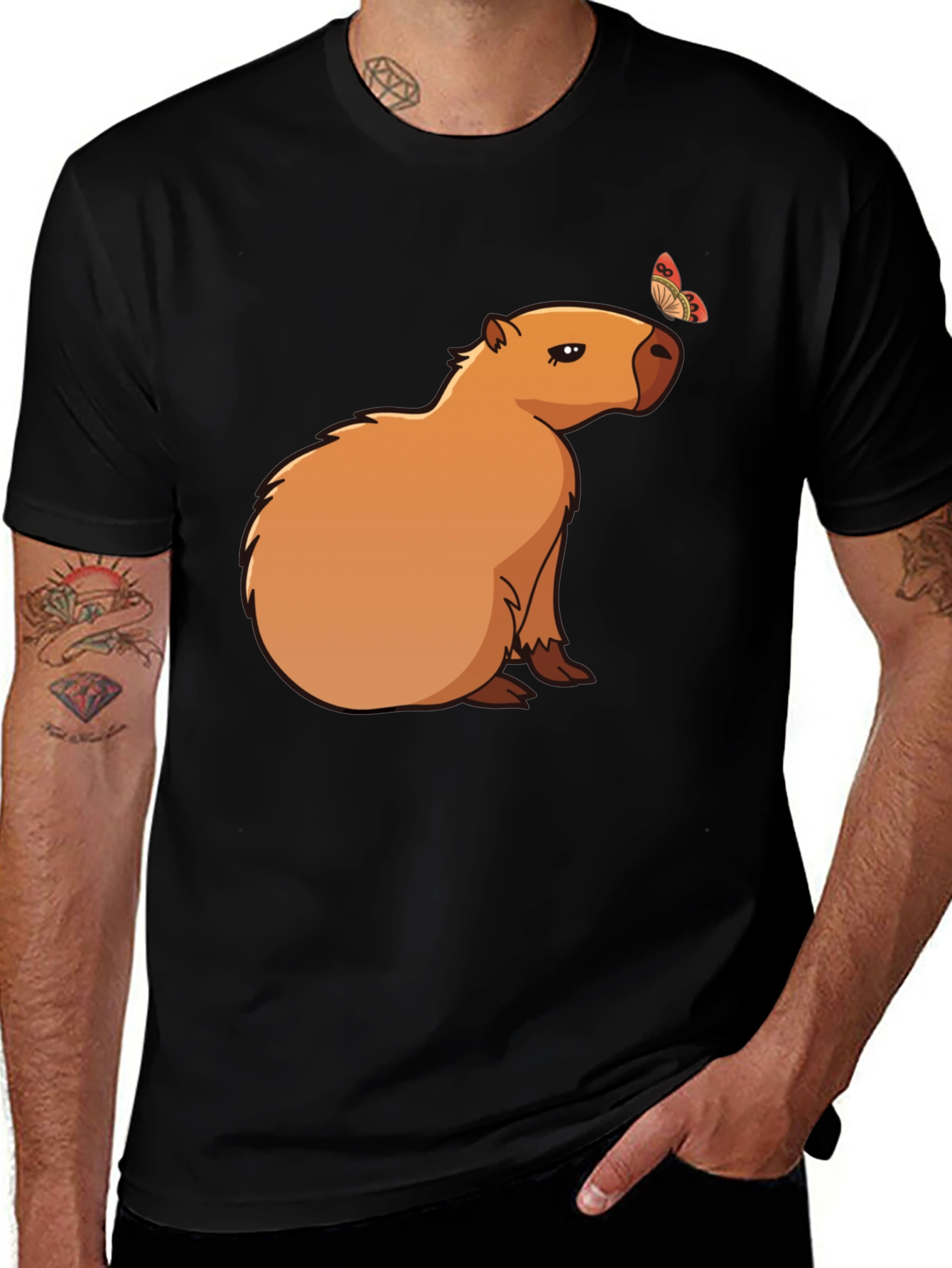 Capybara & Butterfly Graphic T-Shirt - Cool Animal Tee