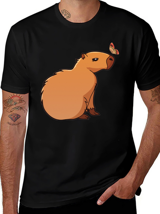 Capybara & Butterfly Graphic T-Shirt - Cool Animal Tee