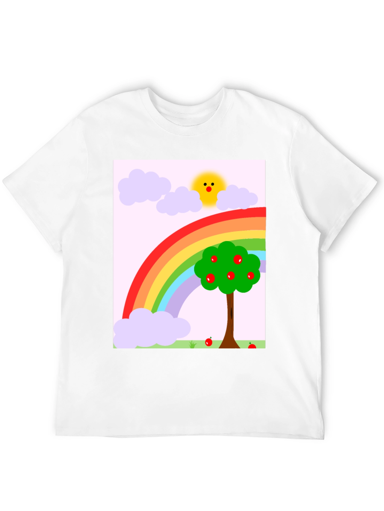 Rainbow Apple Tree Graphic Tee - Black Cotton T-Shirt
