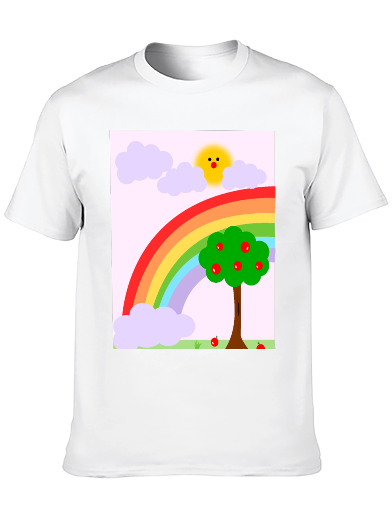 Rainbow Apple Tree Graphic Tee - Black Cotton T-Shirt