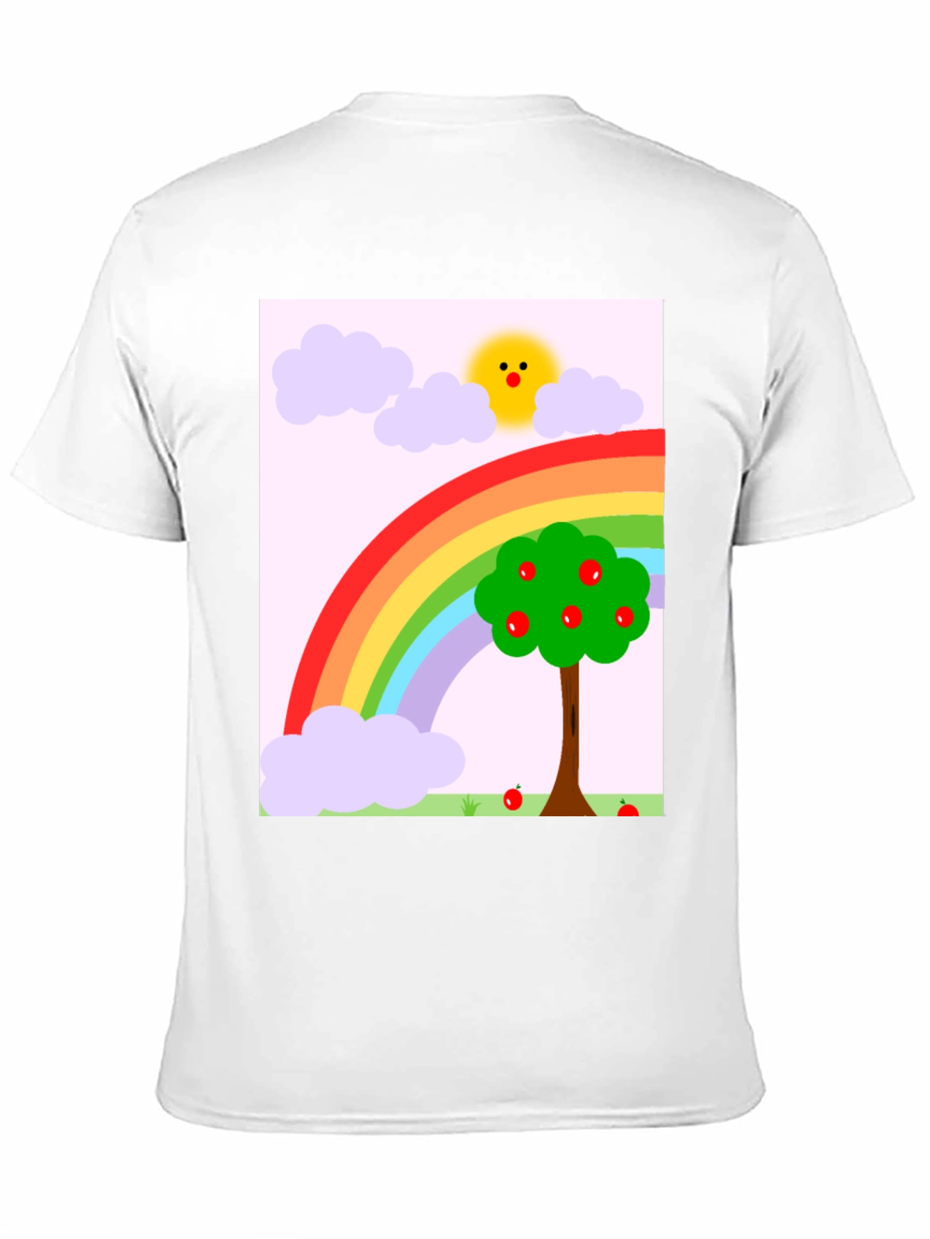 Rainbow Apple Tree Graphic Tee - Black Cotton T-Shirt