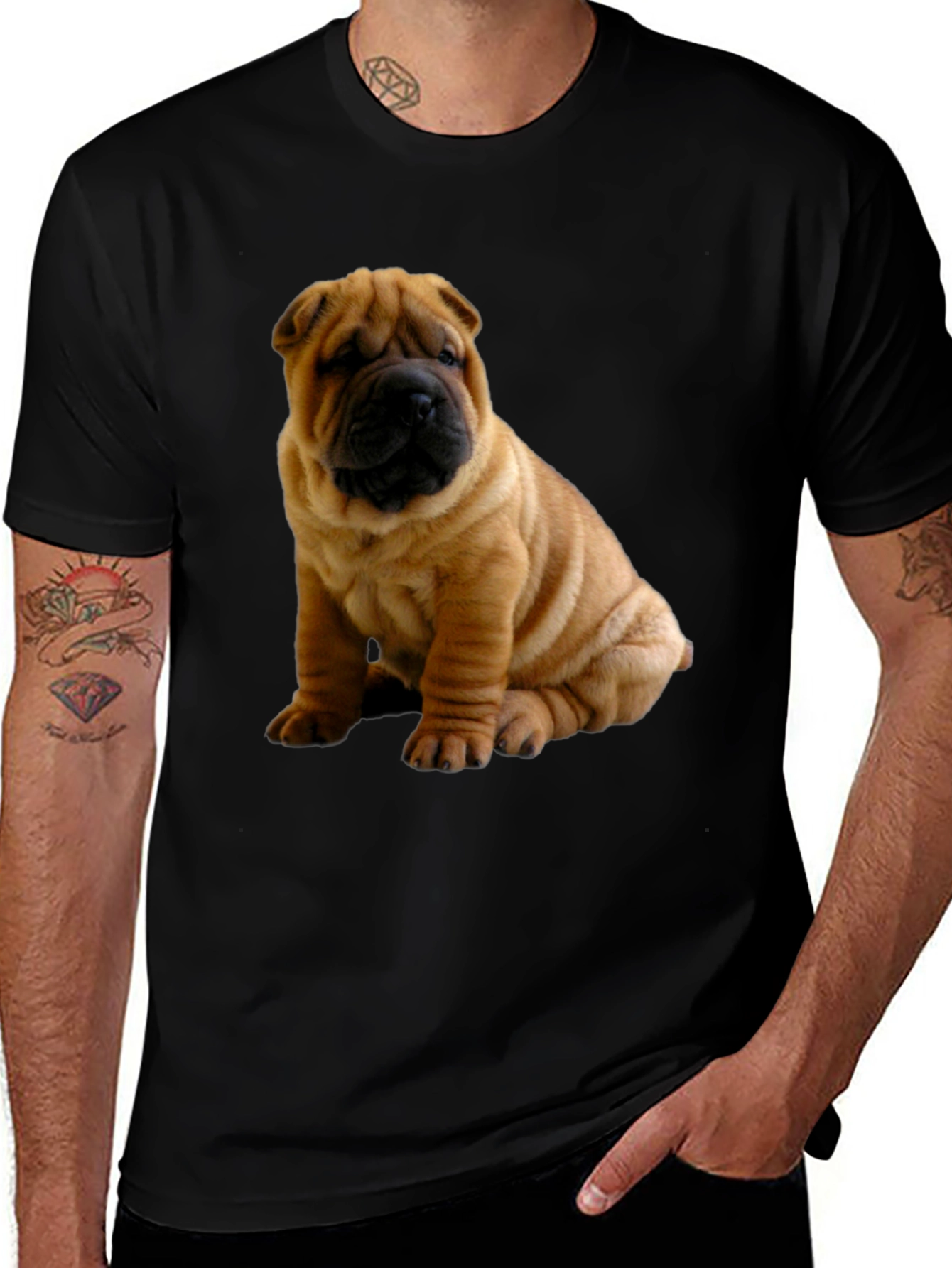Shar Pei Dog Graphic Black T-Shirt
