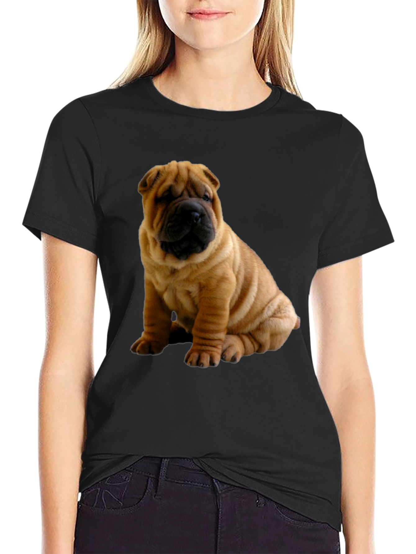 Shar Pei Dog Graphic Black T-Shirt
