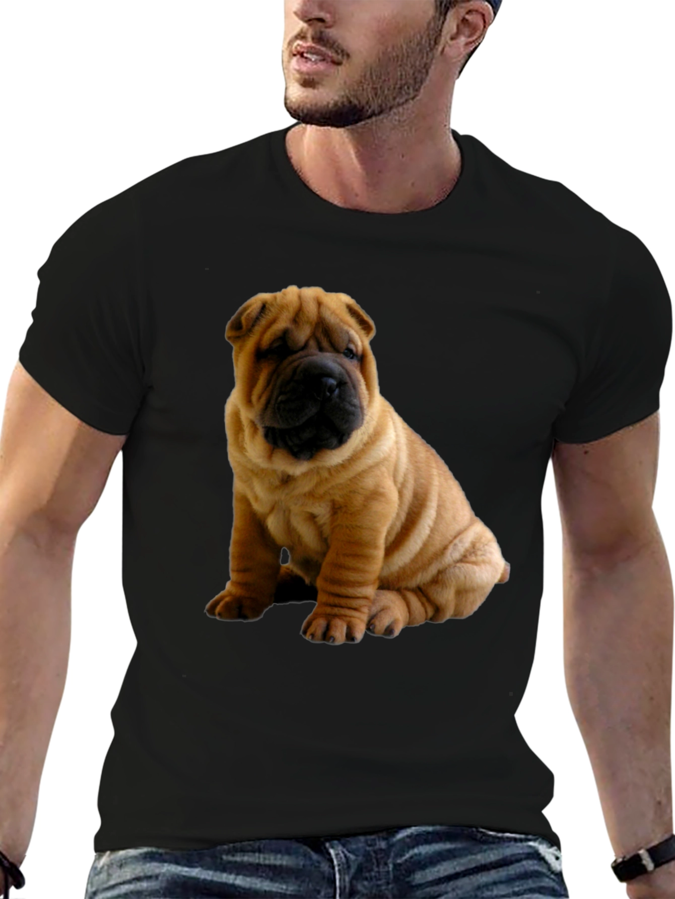 Shar Pei Dog Graphic Black T-Shirt