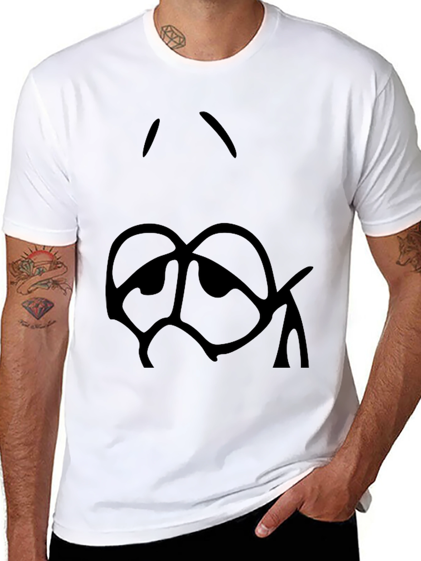 Sad Face Graphic Black T-Shirt - Mens Casual Tee