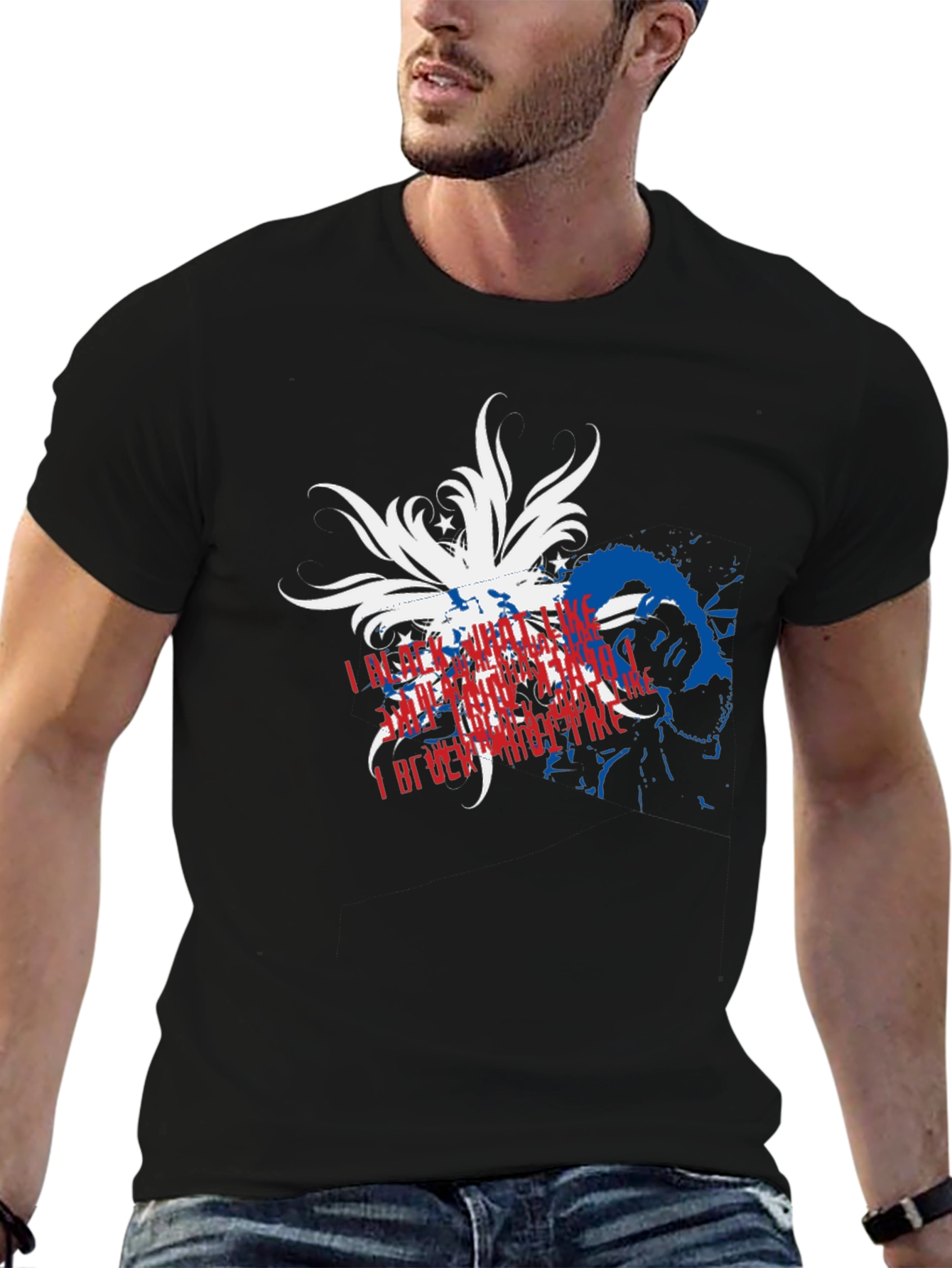 Patriotic Graphic Print Black T-Shirt