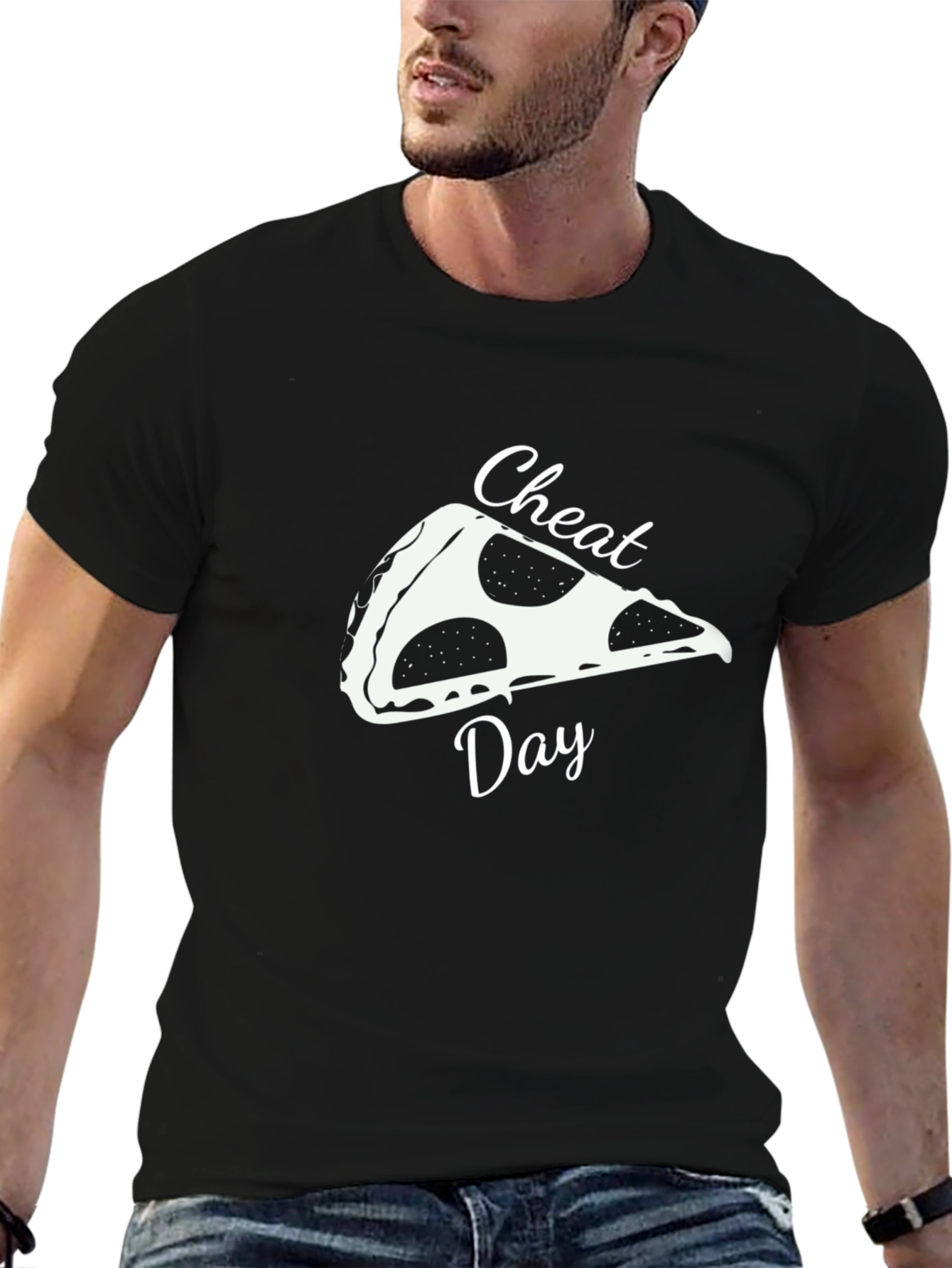 Pizza Cheat Day Graphic Tee - Black Casual T-Shirt
