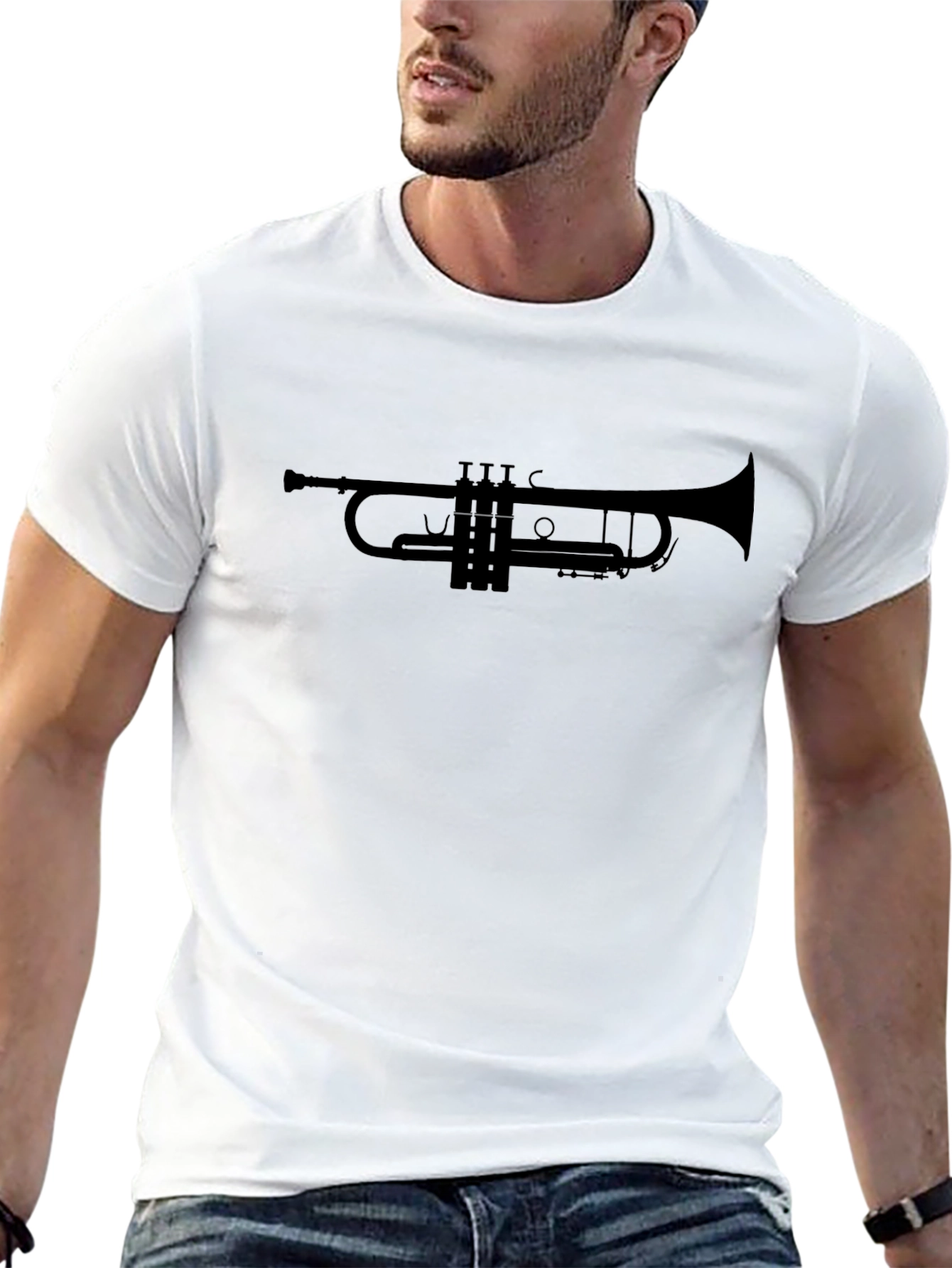 Trumpet Silhouette Graphic Tee - Musicians Black T-Shirt