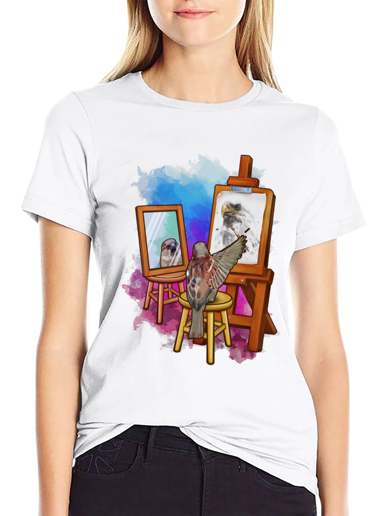 Artist Bird Graphic T-Shirt - Creative Bird Art