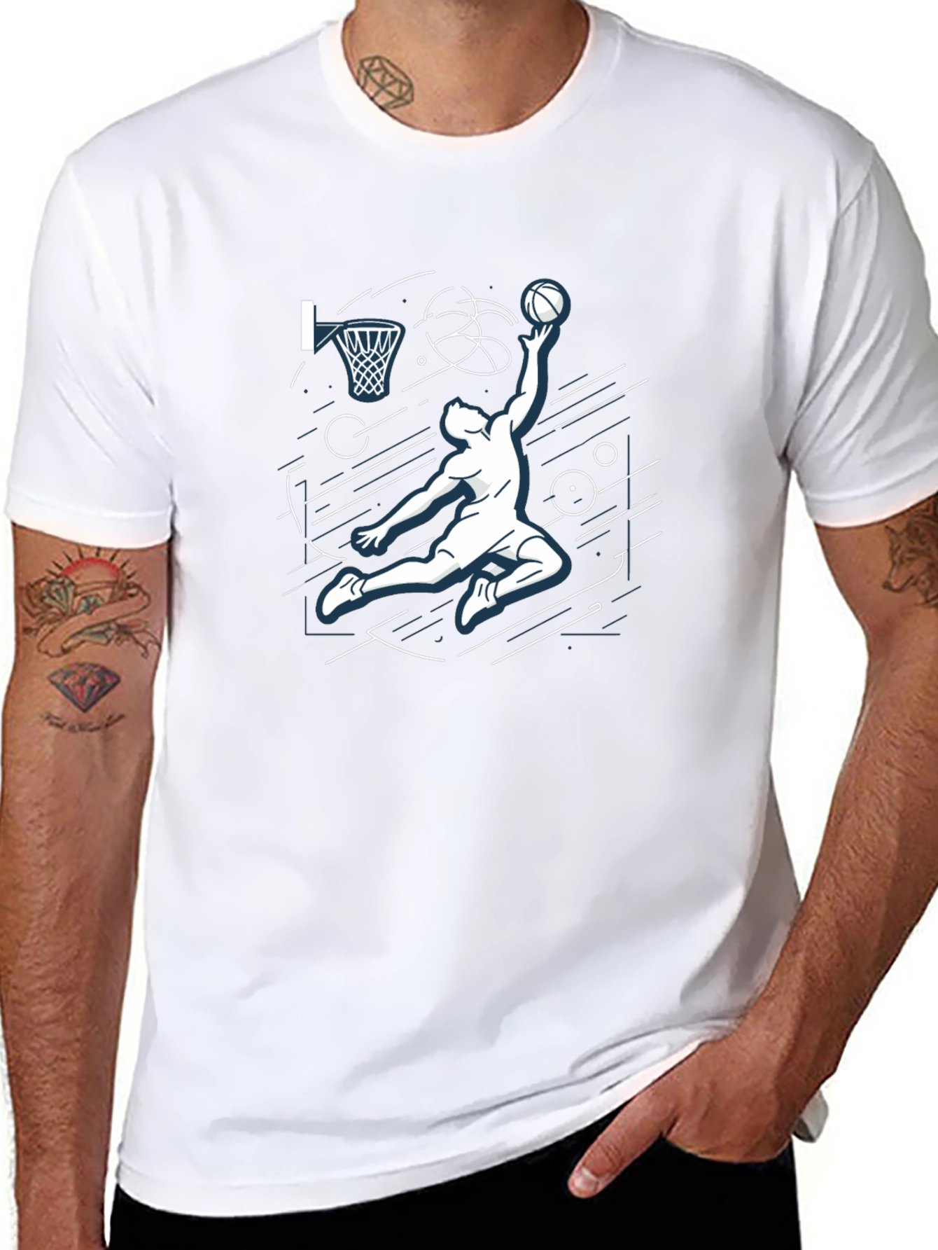 Basketball Dunk Graphic Tee - Black Cotton T-Shirt
