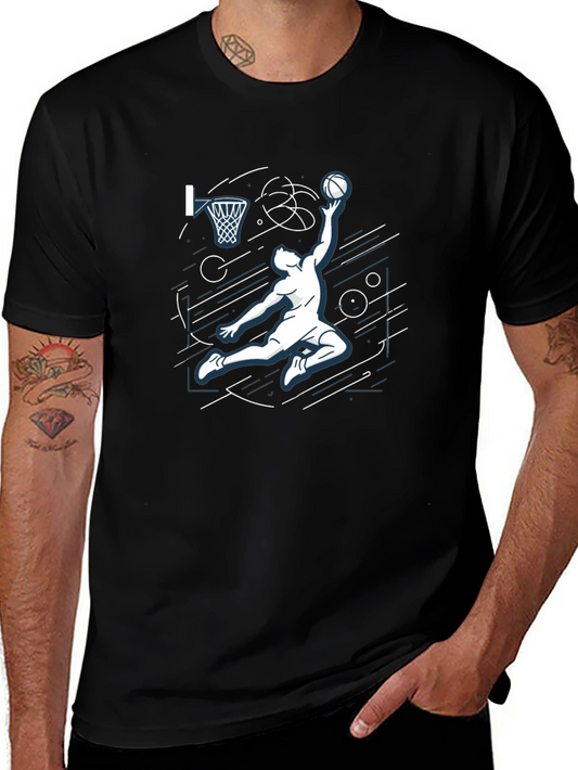 Basketball Dunk Graphic Tee - Black Cotton T-Shirt