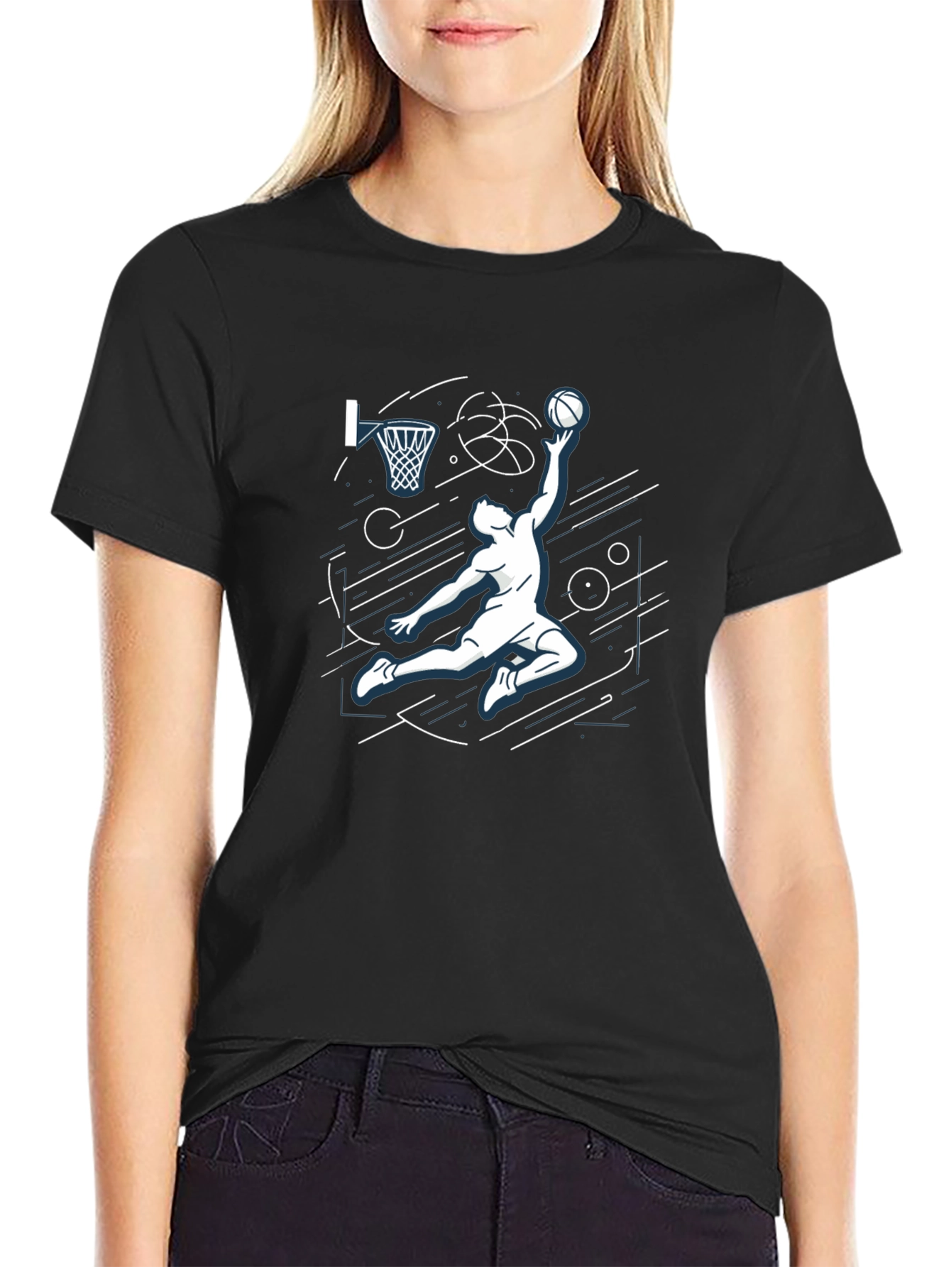 Basketball Dunk Graphic Tee - Black Cotton T-Shirt