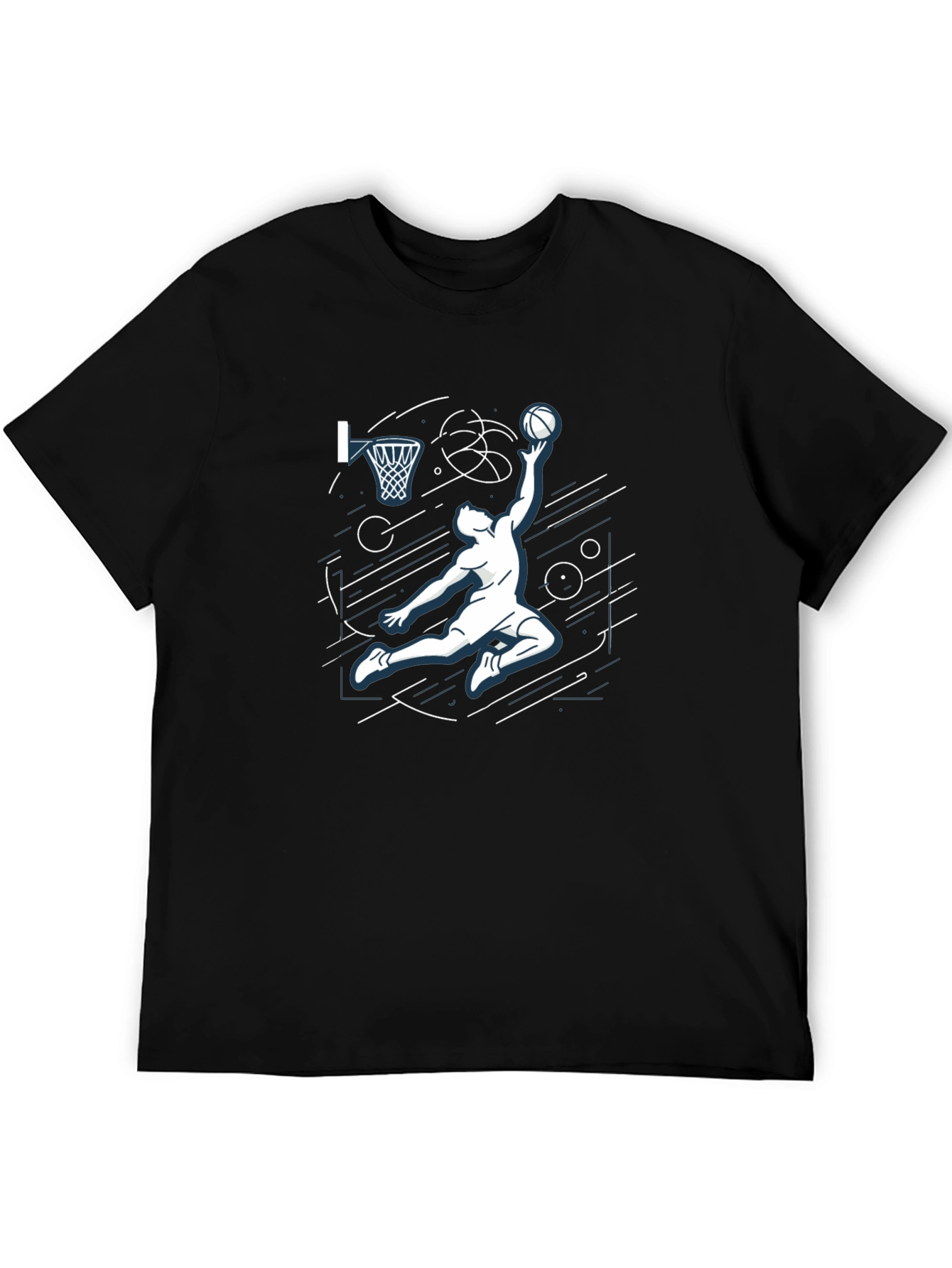 Basketball Dunk Graphic Tee - Black Cotton T-Shirt