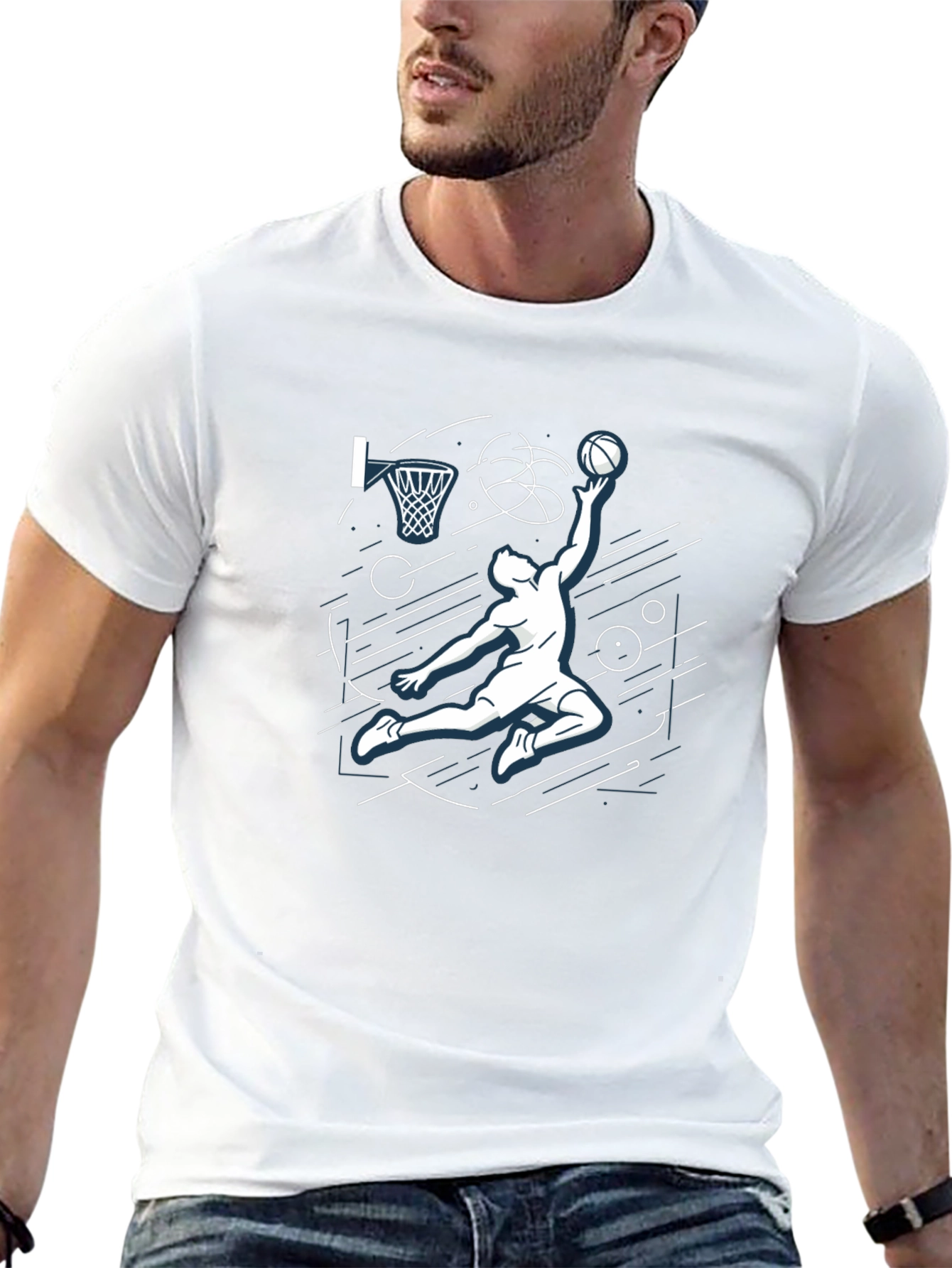 Basketball Dunk Graphic Tee - Black Cotton T-Shirt